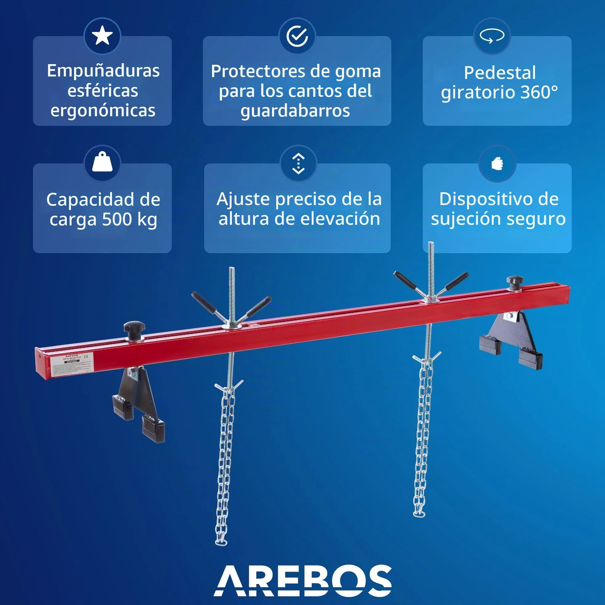 Arebos Puente de Motor 500kg [730-1480mm] Travesaño de Guardabarros Elevador de Motor Soporte de Motor Travesaño de Motor [Acero Pintado] Rojo