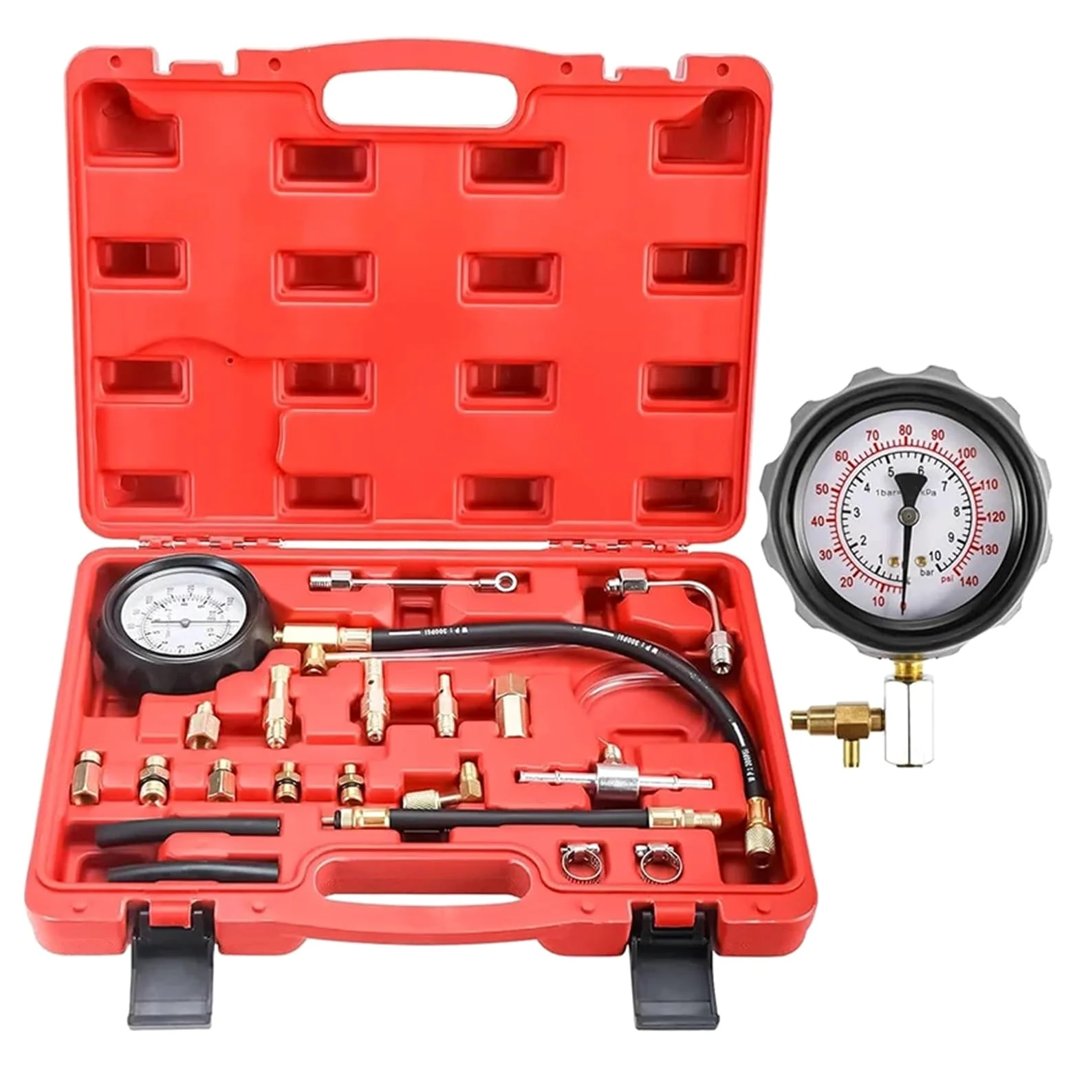 Kit de comprobador de presión de inyector de Combustible TU-114, compresión del Motor de 0 a 140 PSI, Herramientas de presión de Aceite y Gas para automóviles y Motocicletas.
