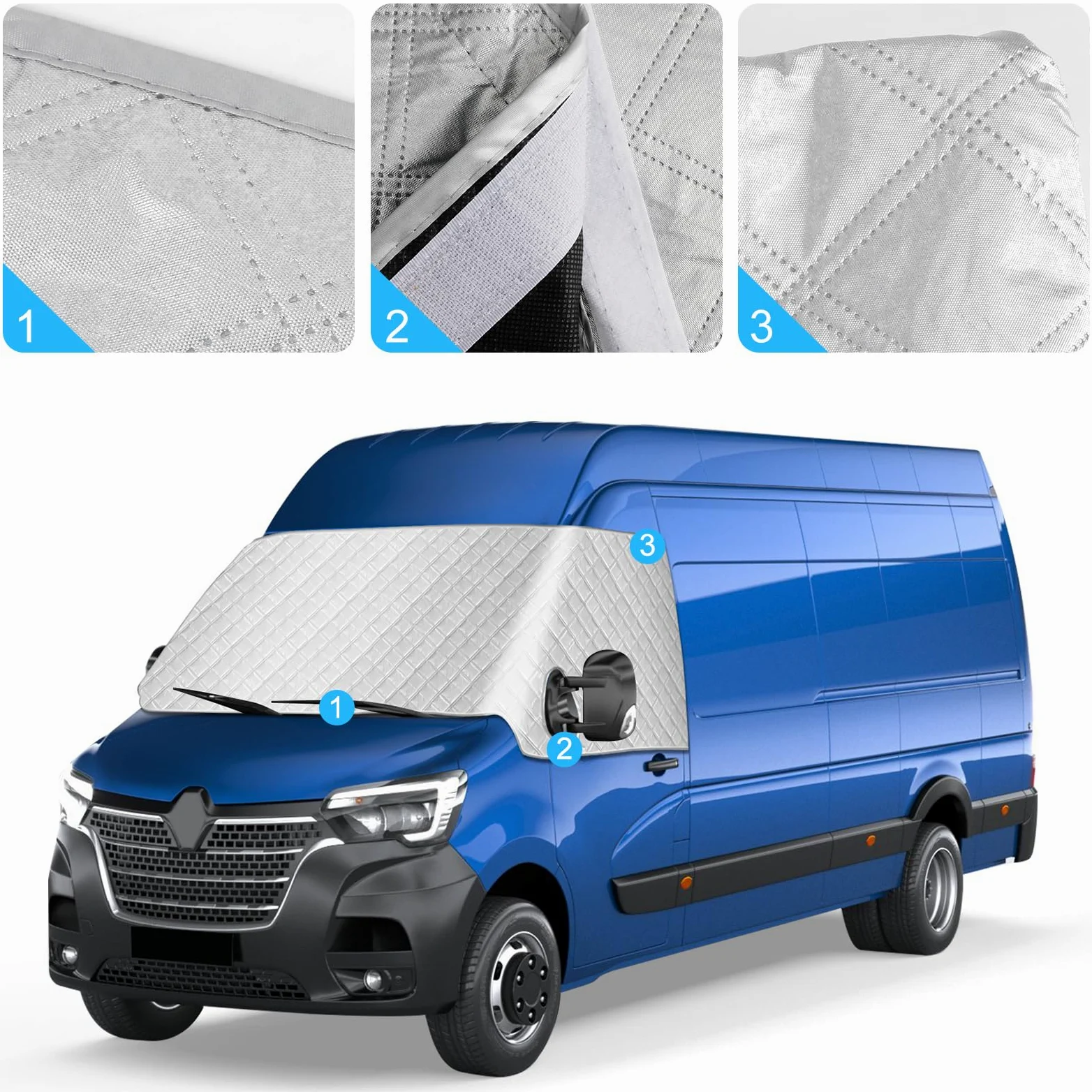 Cubierta para Parabrisas Compatible con Renault Master 2010-2025, Plateado Parasol para Ventana Delantera, Bloquea Los Rayos UV, Resistente a la Intemperie, Mantiene EI Vehículo Fresco | Parabrisas de plata, bloquea los rayos UV, resistente a la intemperi