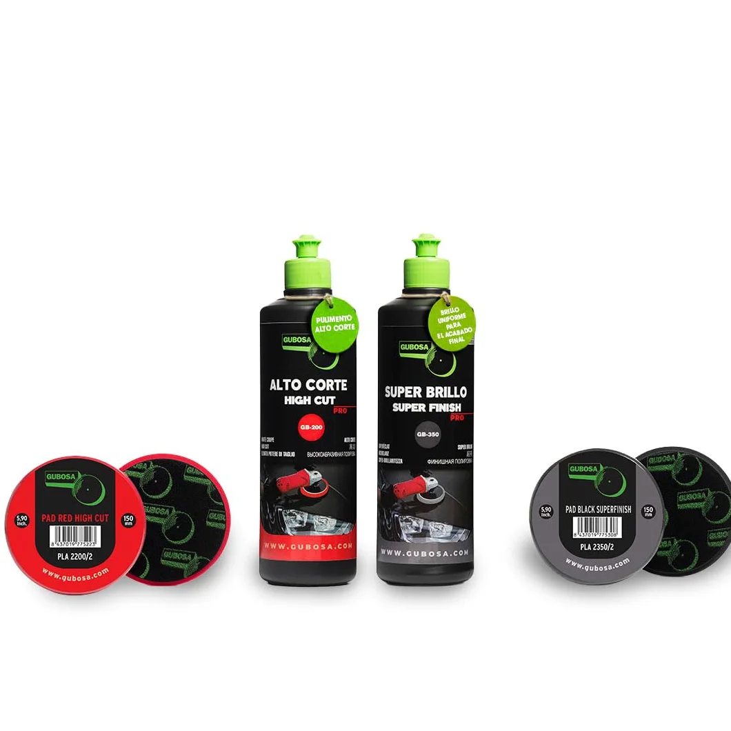 Kit limpieza coche pulimento para arañazos alto corte y super brillo polish que quita arañazos con esponjas 150 mm detailing y reparador de rayones car scratch remover 500 ml | GUBOSA