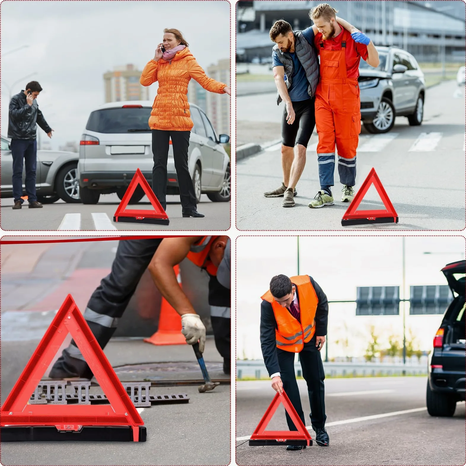 Kanayu Triángulo de advertencia de seguridad plegable aprobado por DOT, triángulos reflectantes de seguridad vial con estuche de transporte, base pesada, señal de advertencia de seguridad en carretera