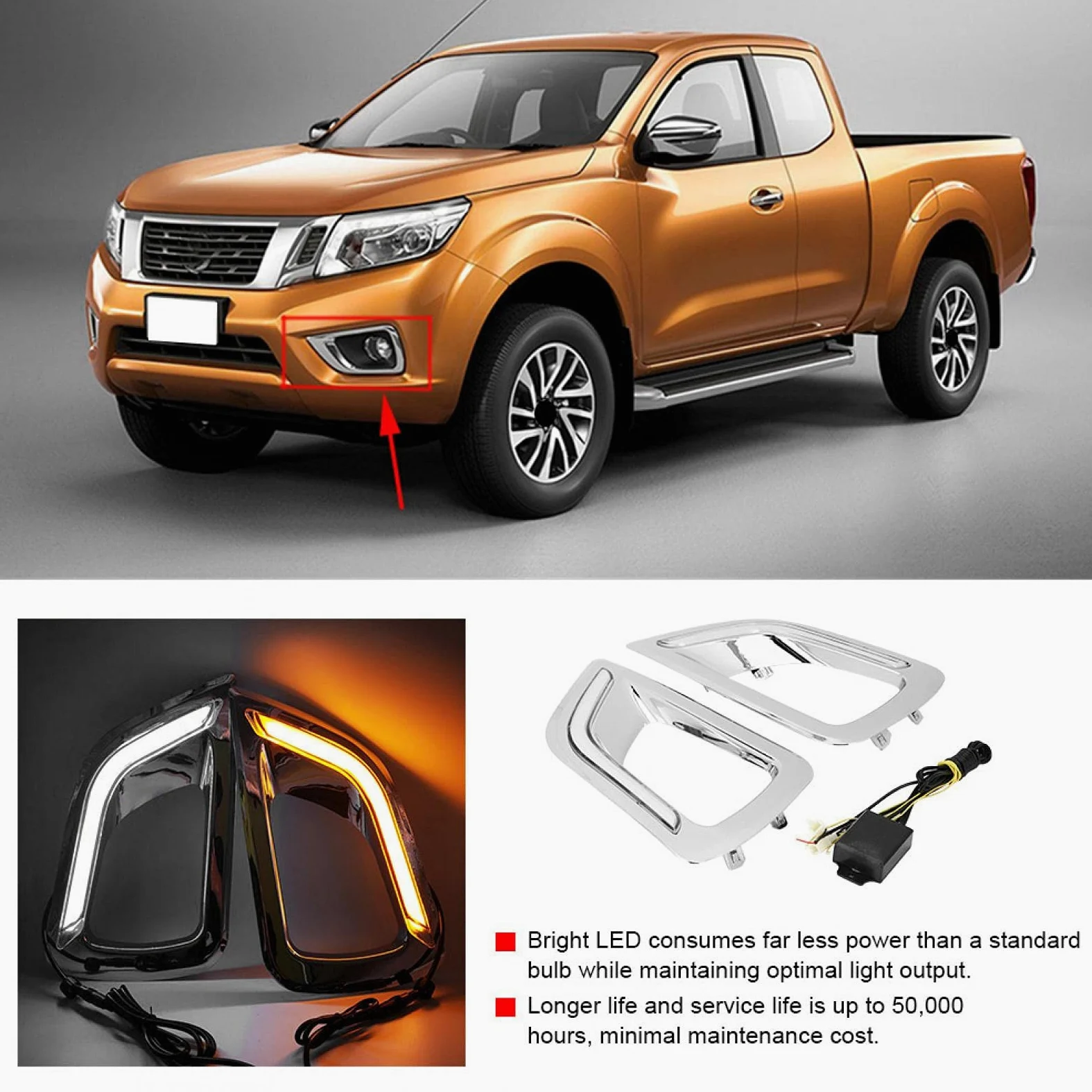 Luz de circulación diurna, lámpara de circulación diurna, 2 piezas de dos colores con luz de señal de giro apta para Navara Np300 15-18 Led de silicona