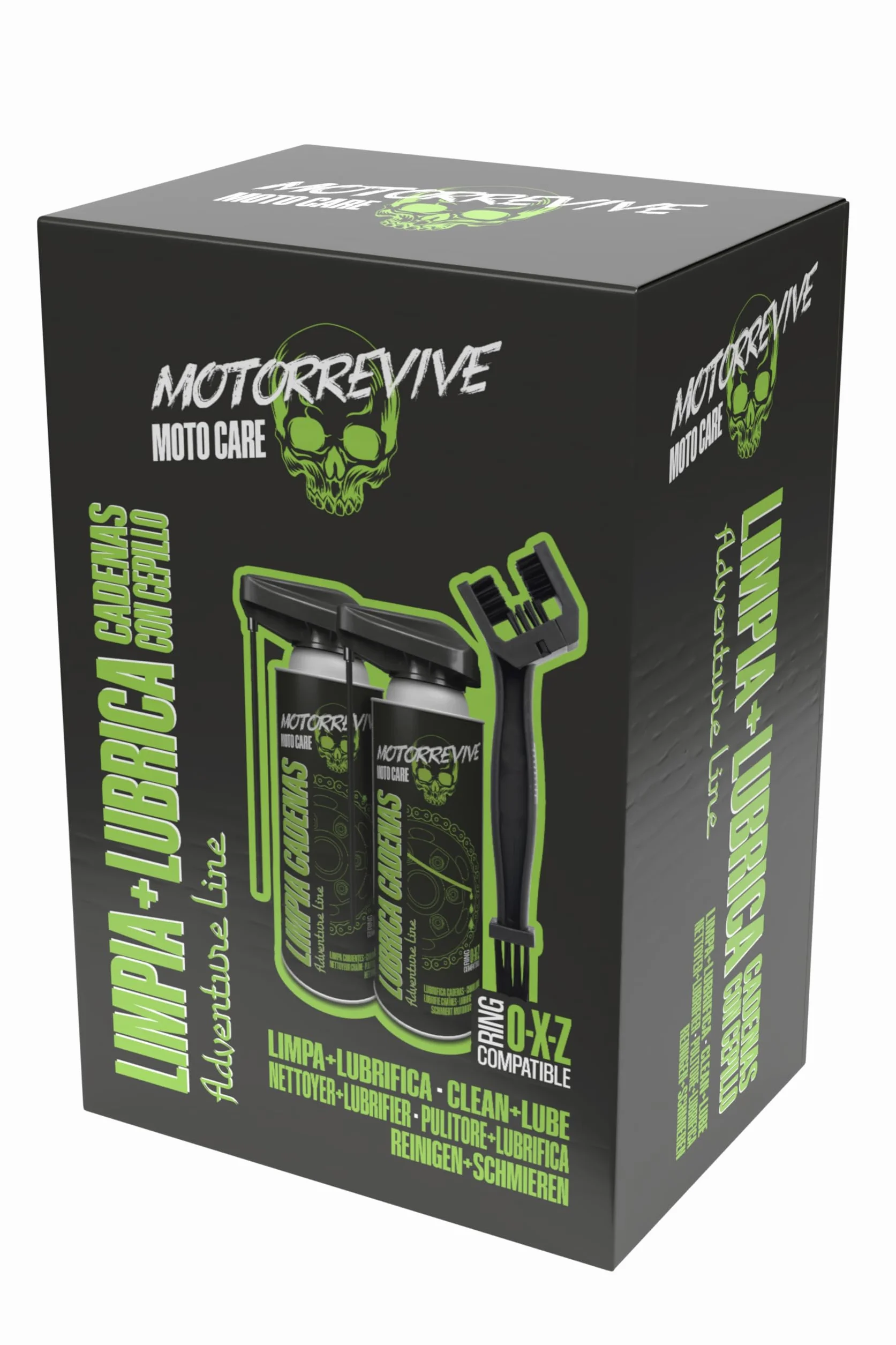 Pack Adventure Line con Limpiador, Lubricante y Cepillo para Cadenas de Moto Off-Road 380 + 380 ml | Mantenimiento Completo para Motocross, Enduro y Rutas Todo Terreno