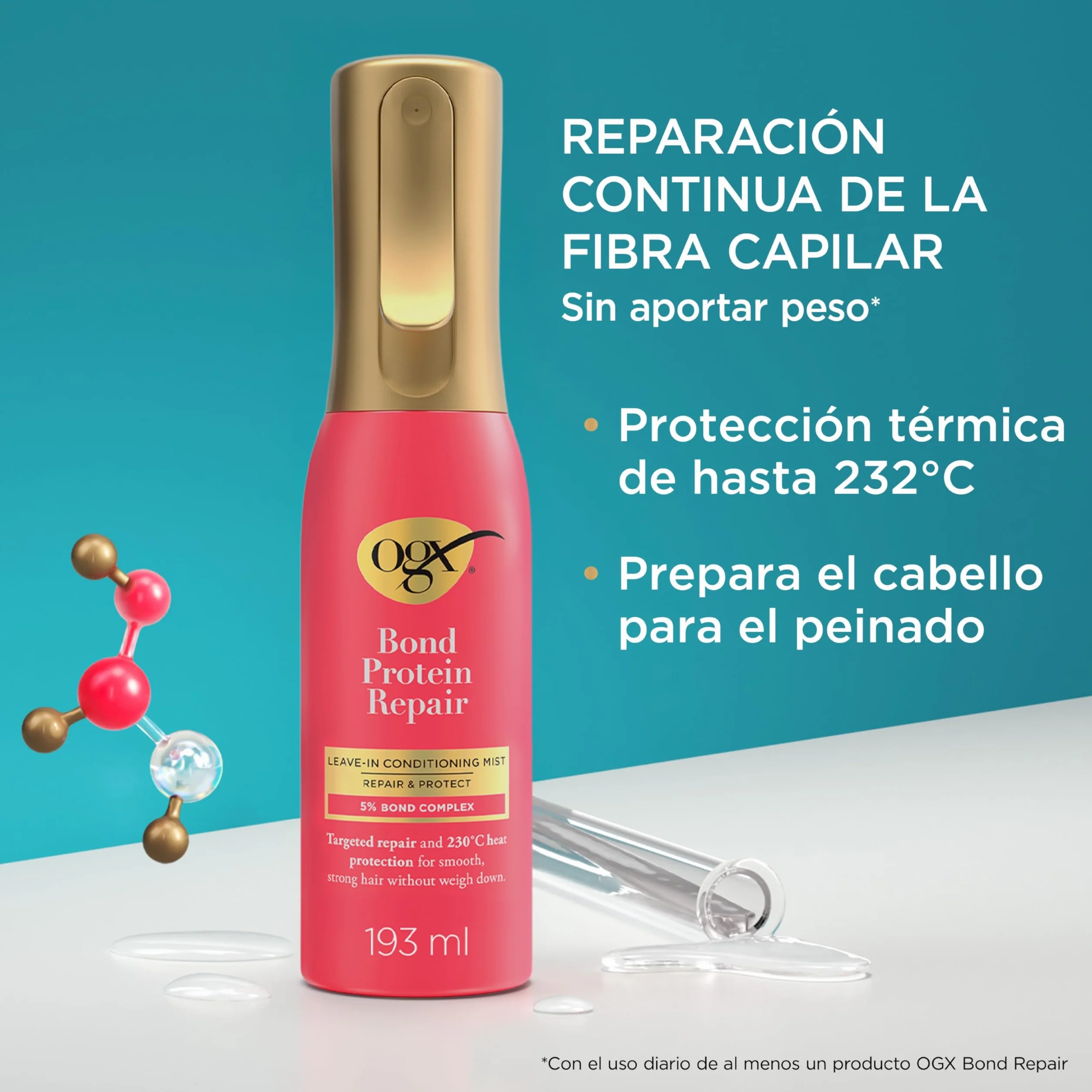 OGX Bond Protein Repair Leave in Conditioner Mist 193 ml protector térmico 230°C cabello seco dañado