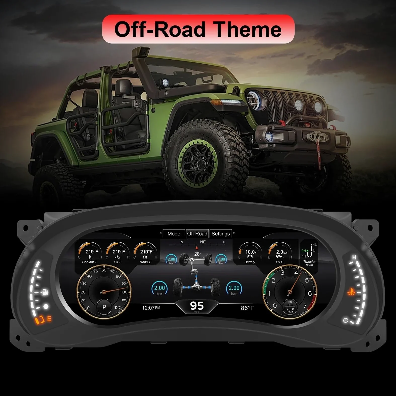 Pantalla Coche Salpicadero Compatible con Jeep Wrangler JK 2011-2018, panel digital de 12,3" con pantalla de 1920 x 720, antirreflejo y sistema operativo Linux.