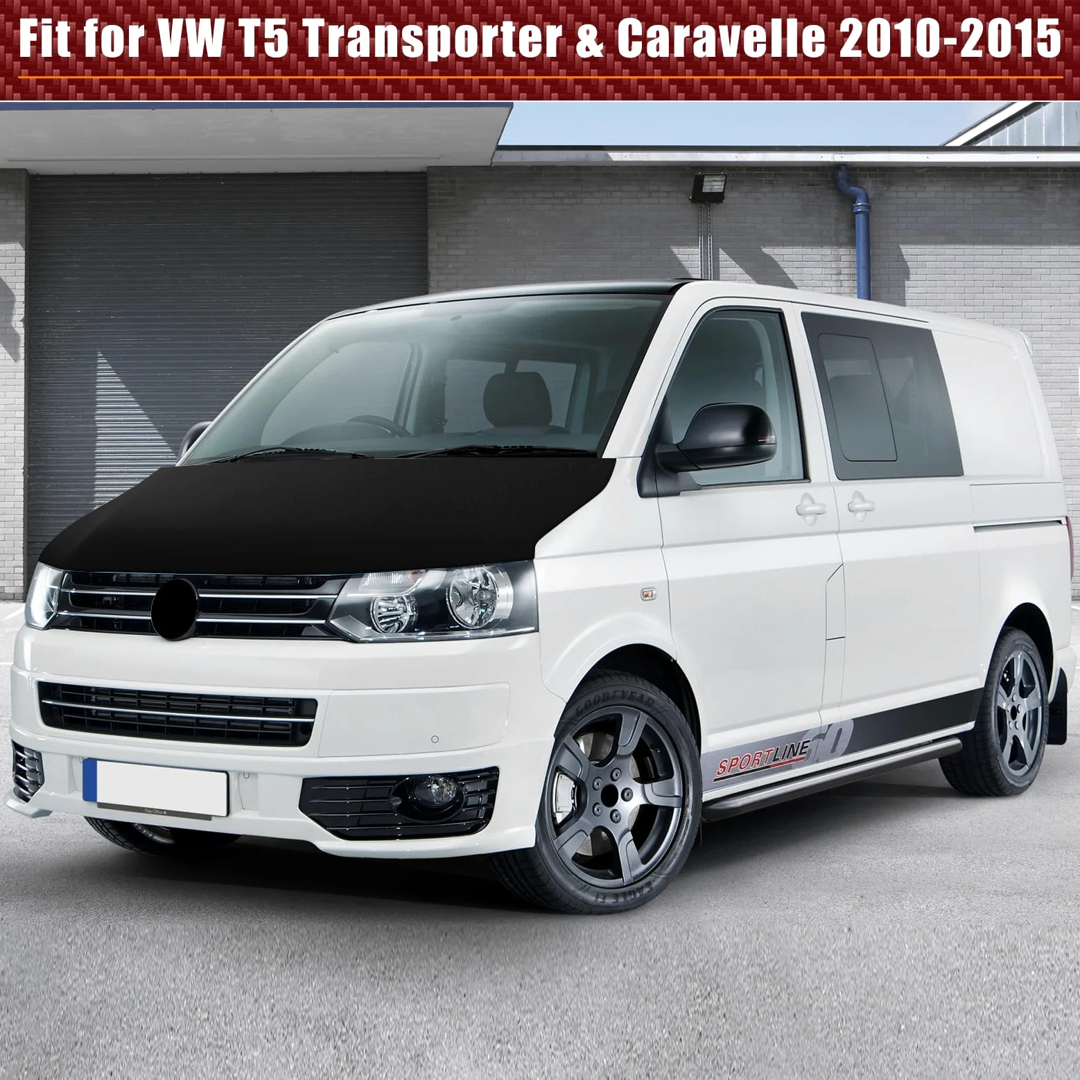Protector del Capo Compatible con VW T5 Transporter & Caravelle 2003-2009 Protección del Capó Bonnet Bra Tuning - Negro