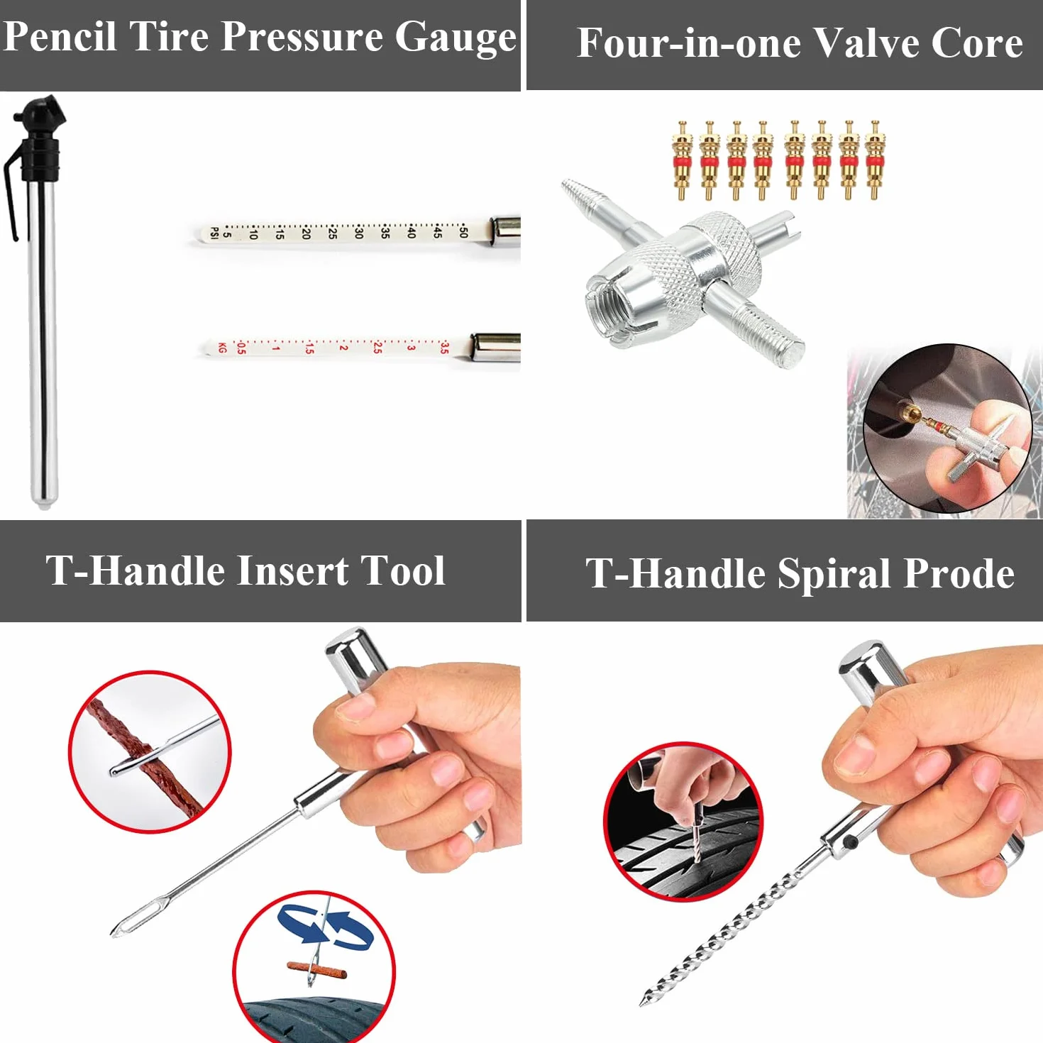 Kit Reparación Neumáticos,70pcs Kit Repara Pinchazos Coche,Kit Antipinchazos Moto,Herramienta Reparacion Pinchazos con 30pcs Mecha Pinchazos para Coche/Moto/Camiones/ATV/Tractores/SUV/Furgonetas y Más
