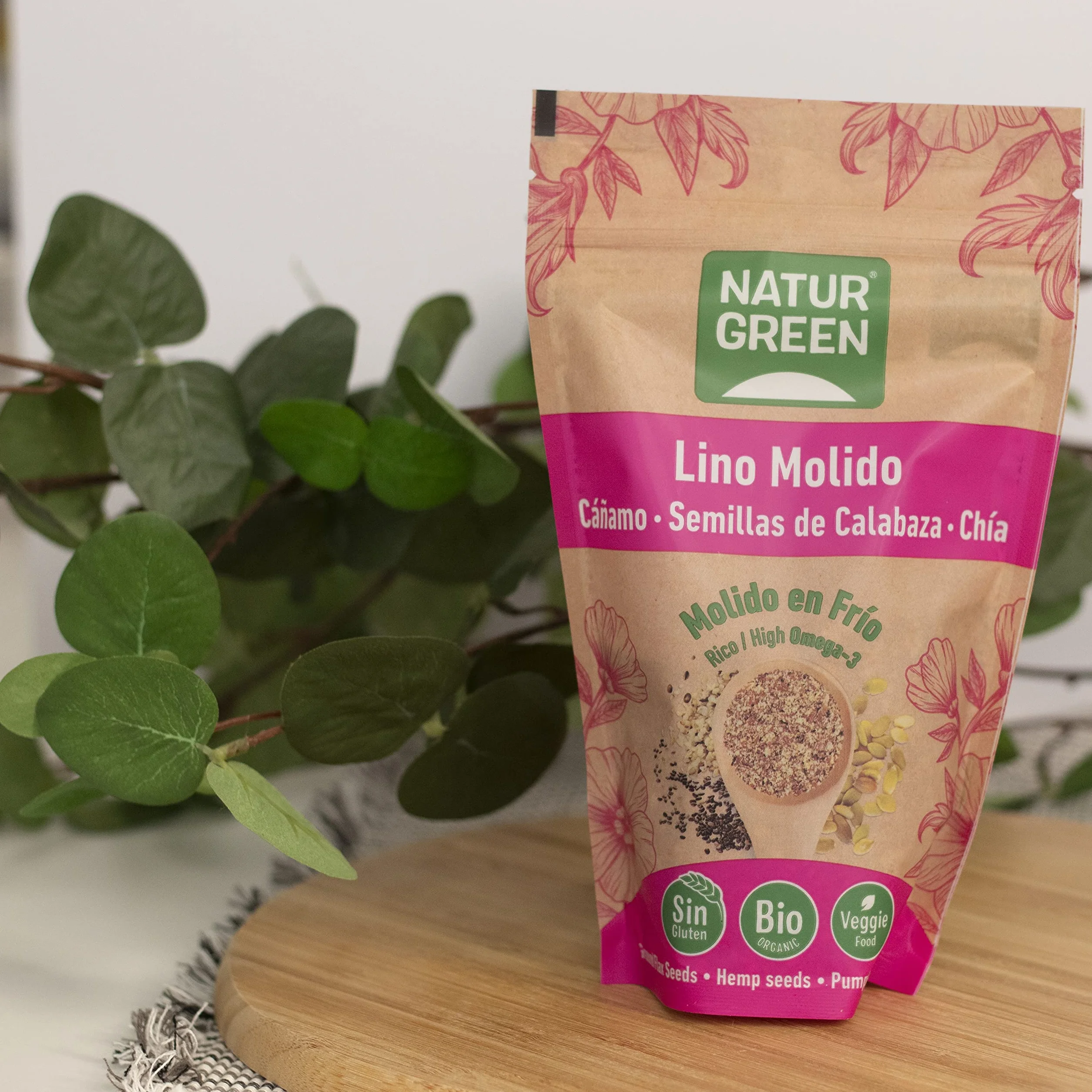 NaturGreen Semillas de Lino Cáñamo Calabaza y Chía Molidas en Frío Omega 3 Ecológico 225 g