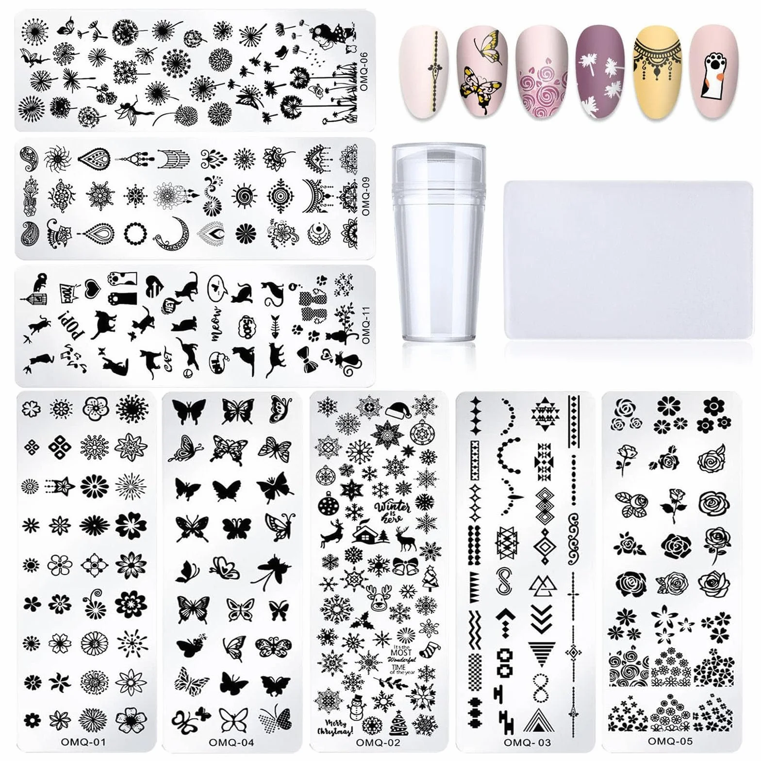 Nail Art Stamping Plates 10 PCS Placas Estampacion Uñas Nail Stamping Kit Patrón Flores Mariposas