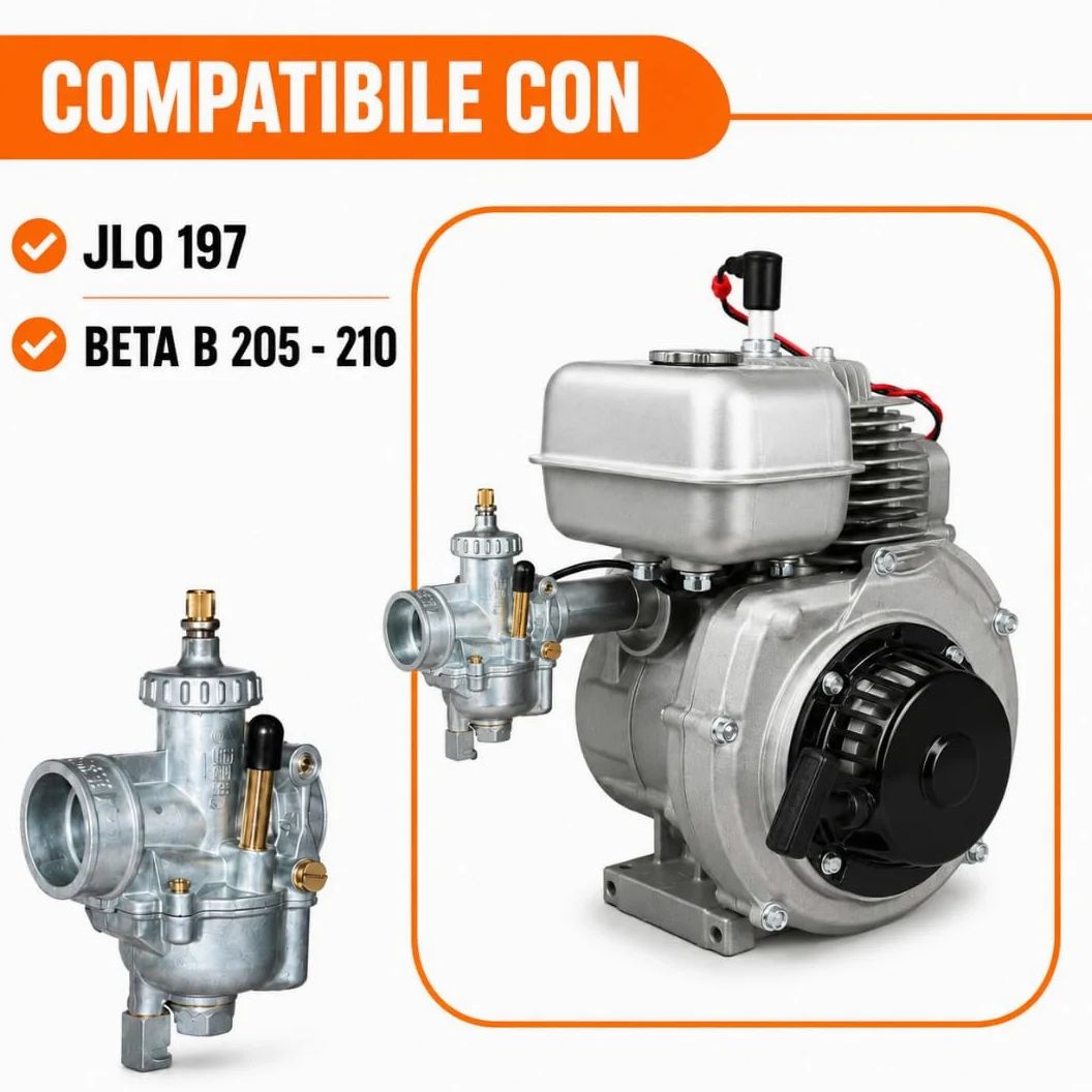 Carburador 23 para motoazada de 2 tiempos – Compatible con motor Jlo 197 Beta B 205 – 210 – Conexión colector 29 mm – Conexión filtro aire 35,75 mm