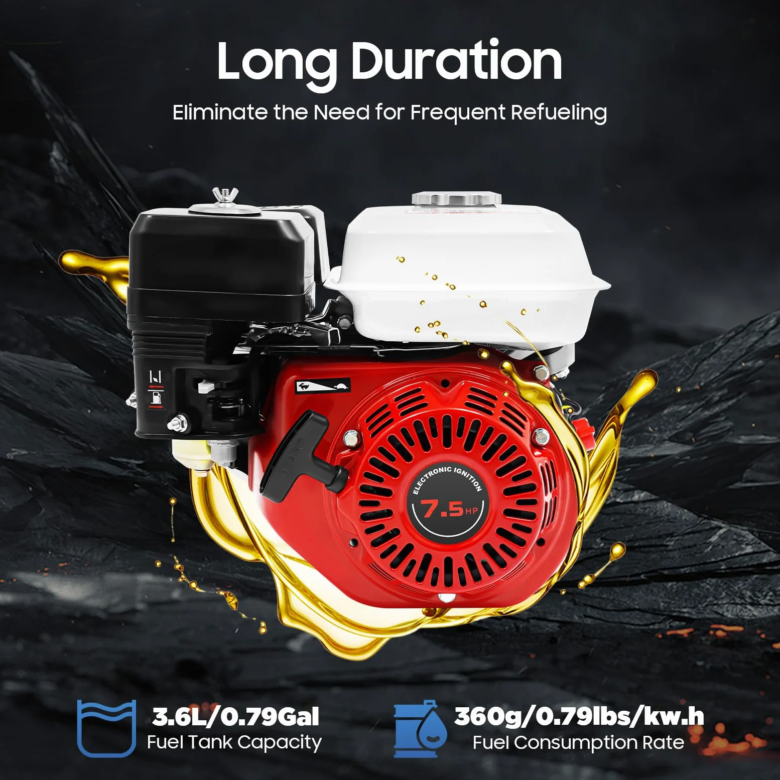 212 cc 7,5 HP Motor Gasolina 4 Tiempos Motor Motoazada OHV | Refrigerado por Aire, con Protección por Falta de Aceite & Arranque por Tirador 3KW Motor de 4 Tiempos para Karts
