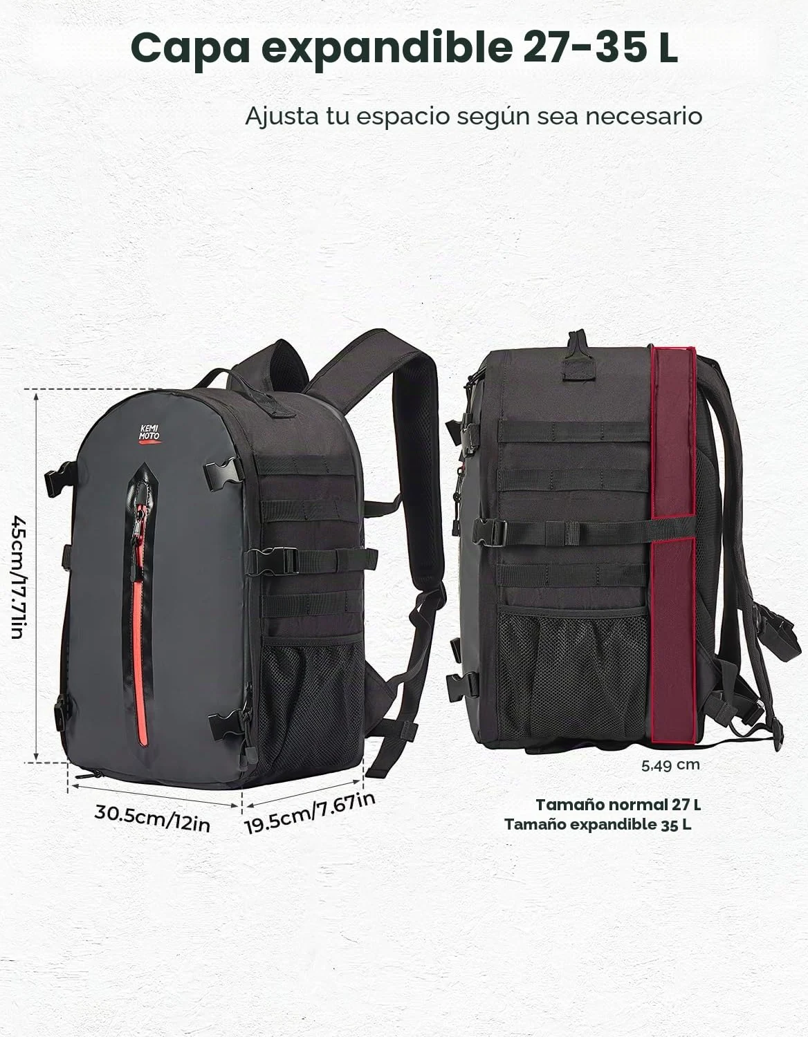 KEMIMOTO Mochila Casco de Moto, Bolsa de 35L con Red Oculta, Soporte Grande para Cascos