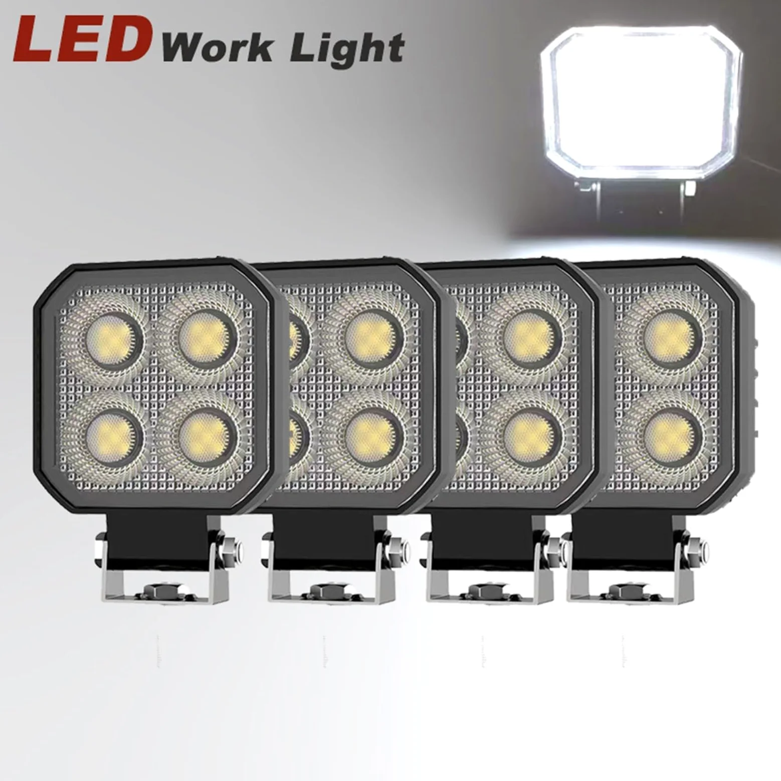 Bombilla Coche De 3 Pulgadas Y 4 LED Luz Trabajo Bombilla para coche | Reflector Rectangular Coche De 9-32V Y 18W Para Camión Barco Tractor ATV Todoterreno 4X4