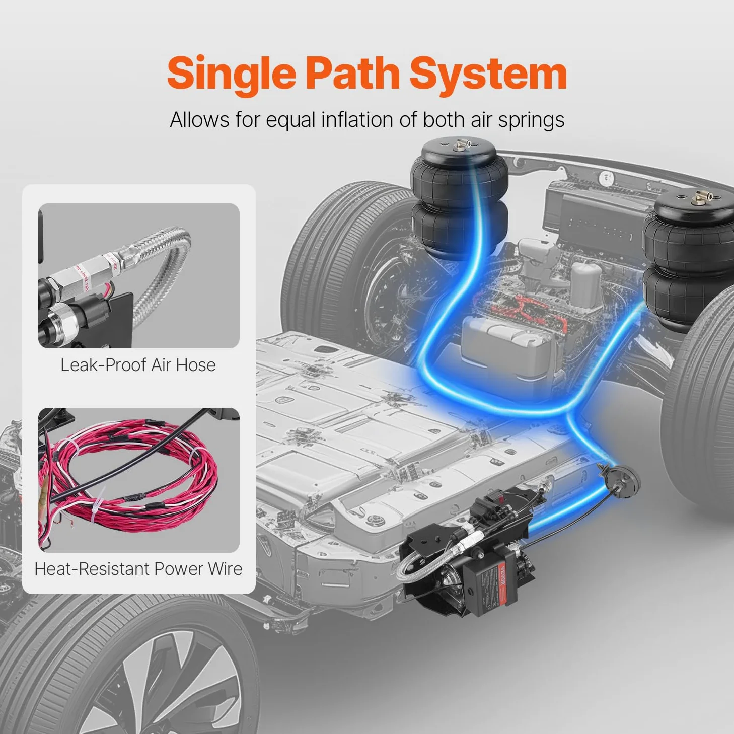 VEVOR Kit de Controlador de Amortiguador de Aire Sistema de Compresor de Aire Inalámbrico 12 V 100 PSI Kit de Compresor de Suspensión Neumática Sistema de Ruta Única Línea de Aire para Camioneta