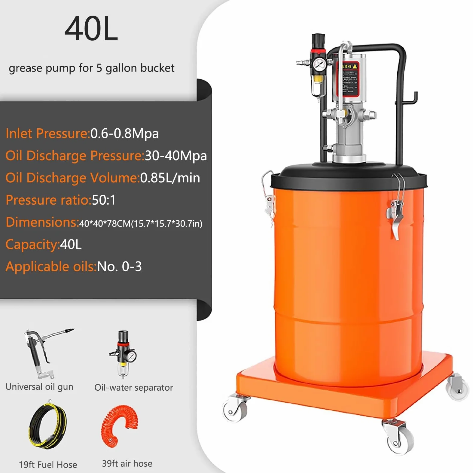 Bomba de grasa neumática, relación de presión 50:1, adecuada para uso automotriz, gran capacidad para cubo de 5 galones, lubricación de aceite de máquina herramienta