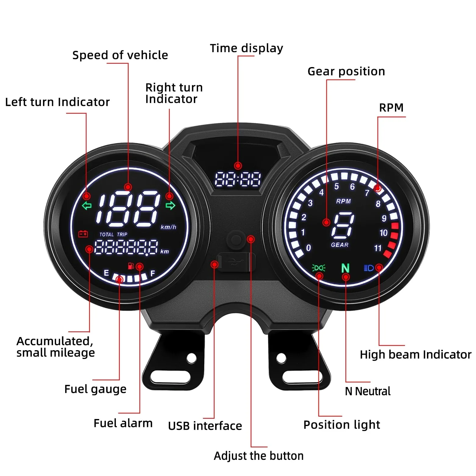 odómetro Tablero Digital Universal para motocicleta, odómetro LCD, velocímetro, instrumento, tablero, contador de horas, tacómetro con engranaje