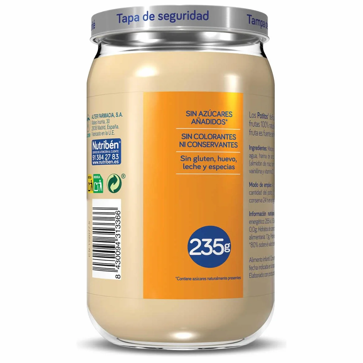 Nutribén Potitos Tarrito Manzana Naranja Plátano Galleta Pack 12 Unidades 2820 g