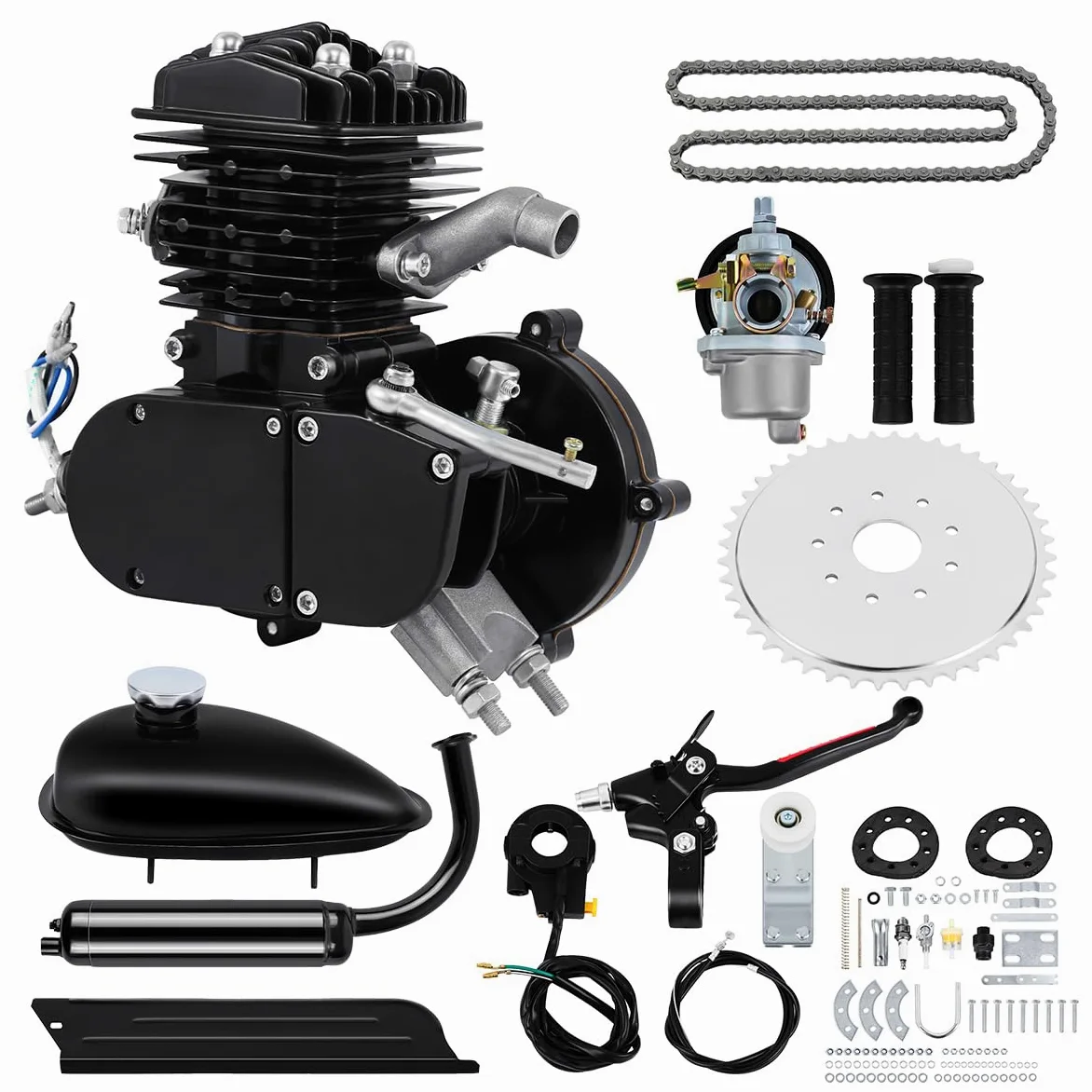 Kit Motor Bicicleta 2 Tiempos 80cc Gas Conversión Bicicleta Motorizada 28 Pulgadas Negro