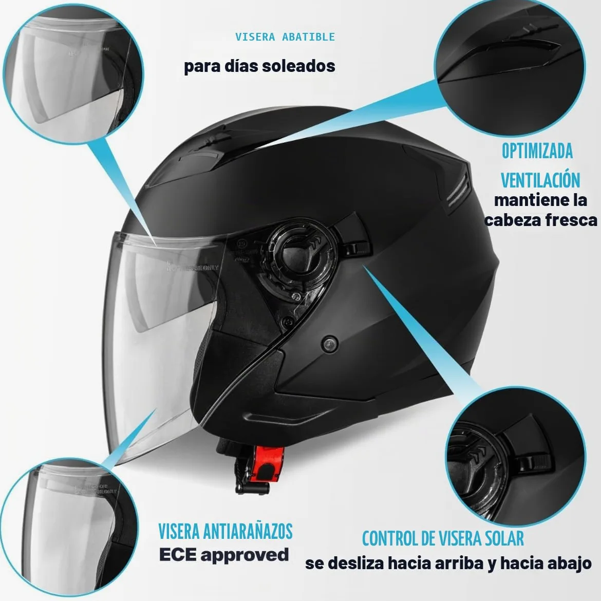 VINZ Calobra Casco Jet con Visera Solar | Casco Scooter & Moto & Ciclomotor | ECE 22.06 Homologado | En Tamaño XS - XXL | para Hombre y Mujer