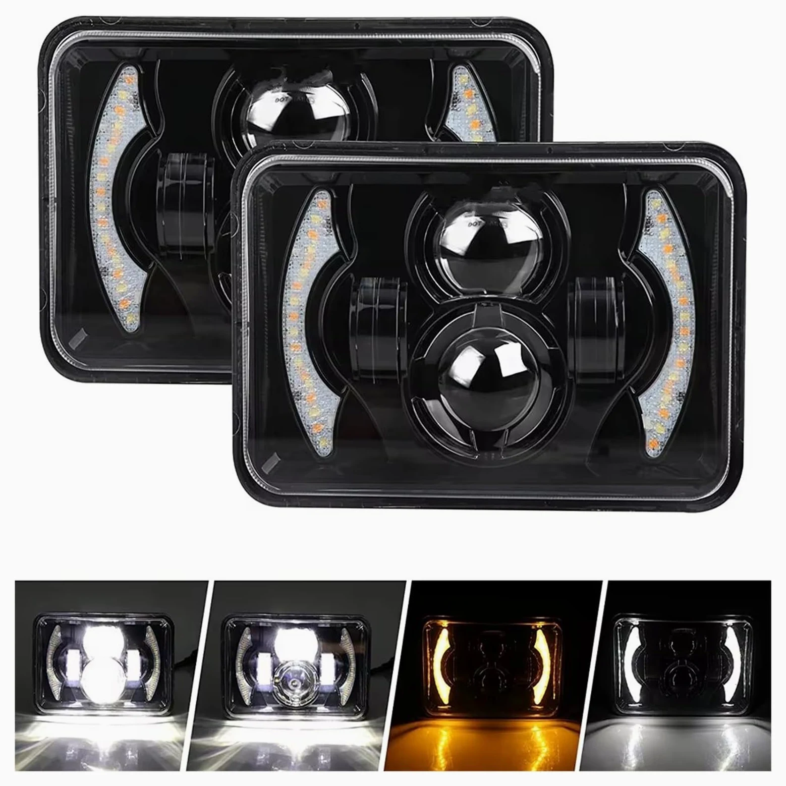 Faros Delanteros Faros Delanteros LED H4 80W, 4x6 Pulgadas, Proyector Luz Trabajo Haz Alto Bajo H4651 H4652 H4666, Conversión Camión Todoterreno FARO PRINCIPAL(2PCS)