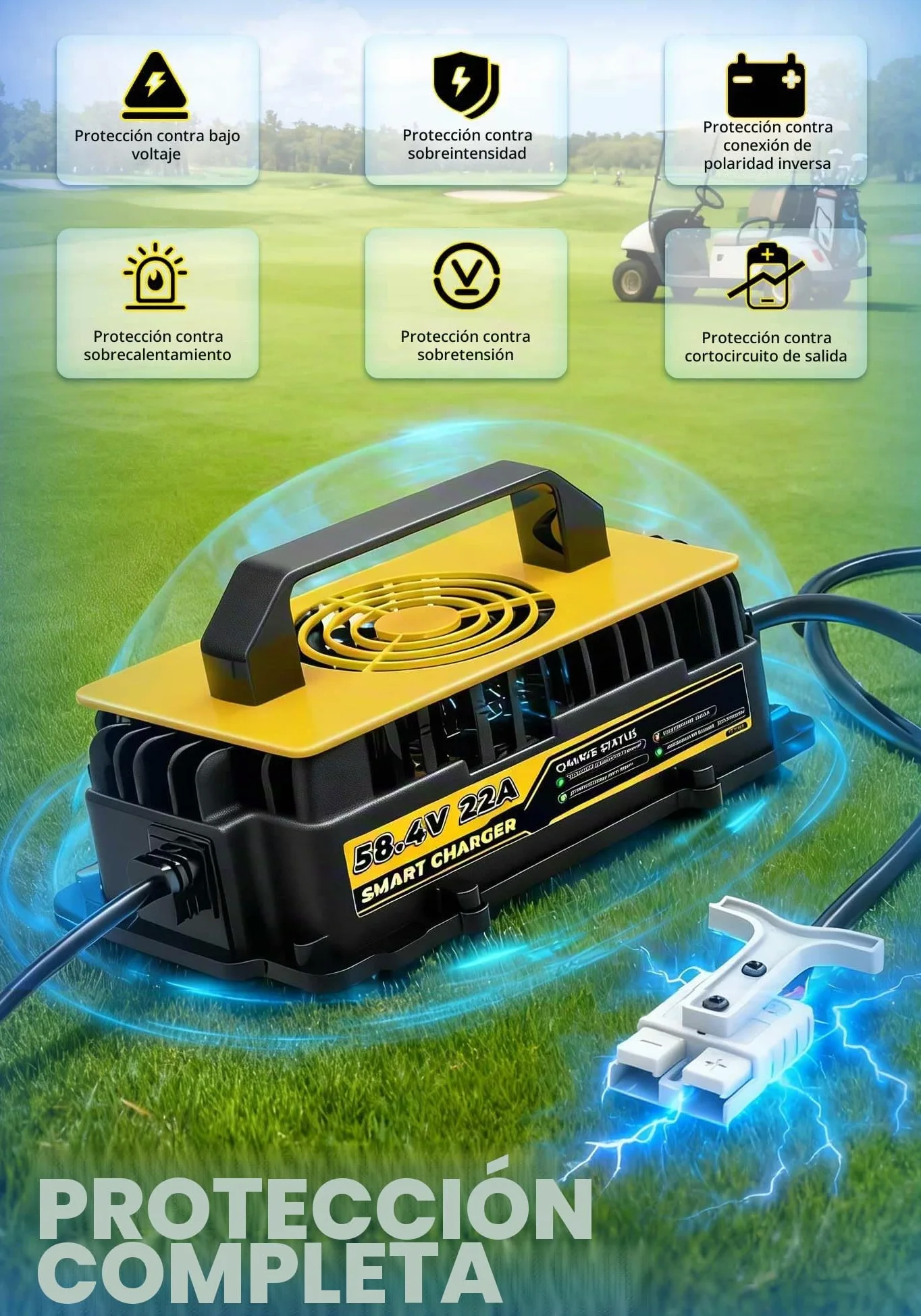 58,4V 22A Cargador de Batería Litio para 48V (51.2V) LiFePO4 Baterías, 48V Cargador de Batería LiFePO4 para Autocaravanas, Barcos, Vehículos Marinos y Sistemas Solar