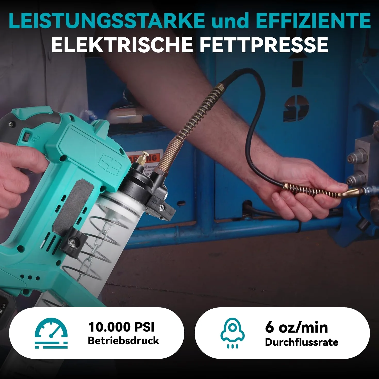 Pistola engrasadora eléctrica con batería, 10000 PSI, con manguera de 40 cm, pistola de engrase 2 en 1 para cartuchos y grasa suelta, luz LED, 2 baterías de 3000 mAh, para agricultura