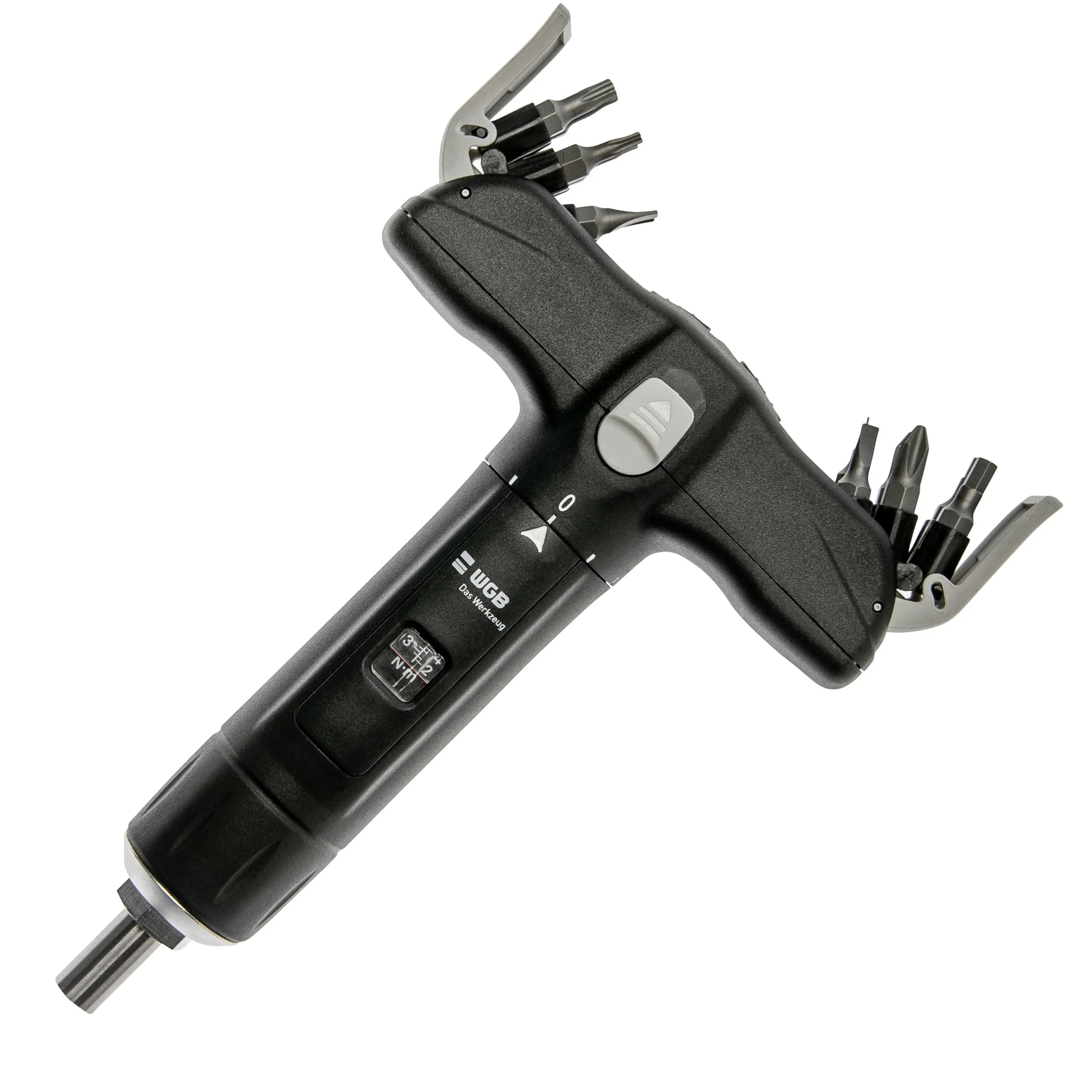 WGB Das Werkzeug Destornillador de par con 12 puntas en mango en T para bicicleta | Llave dinamométrica de 1/4" con cruz, ranura y juego de puntas TX