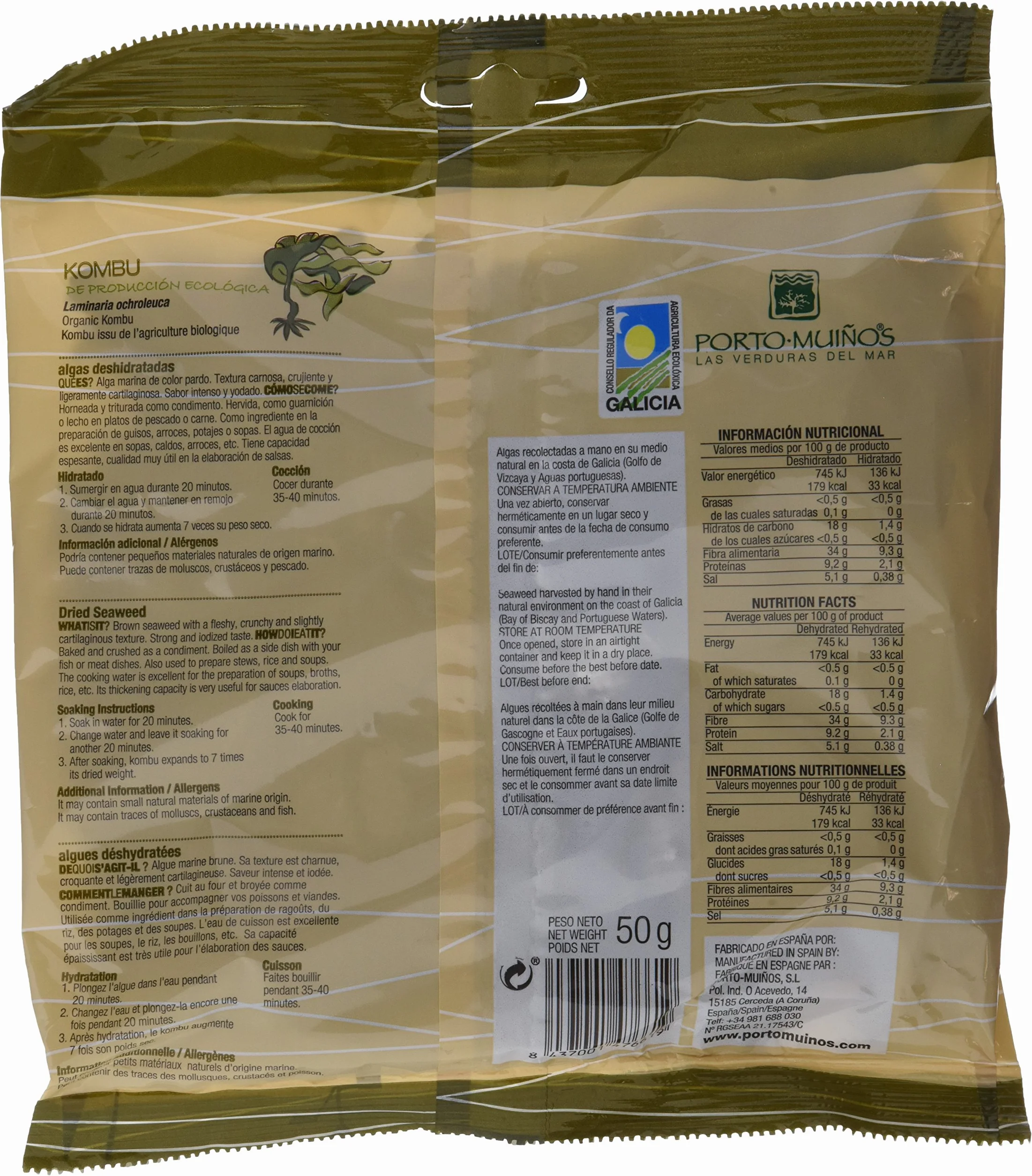 Porto Muiños Alga Kombu Deshidratada 2 x 50 g Paket 100 g