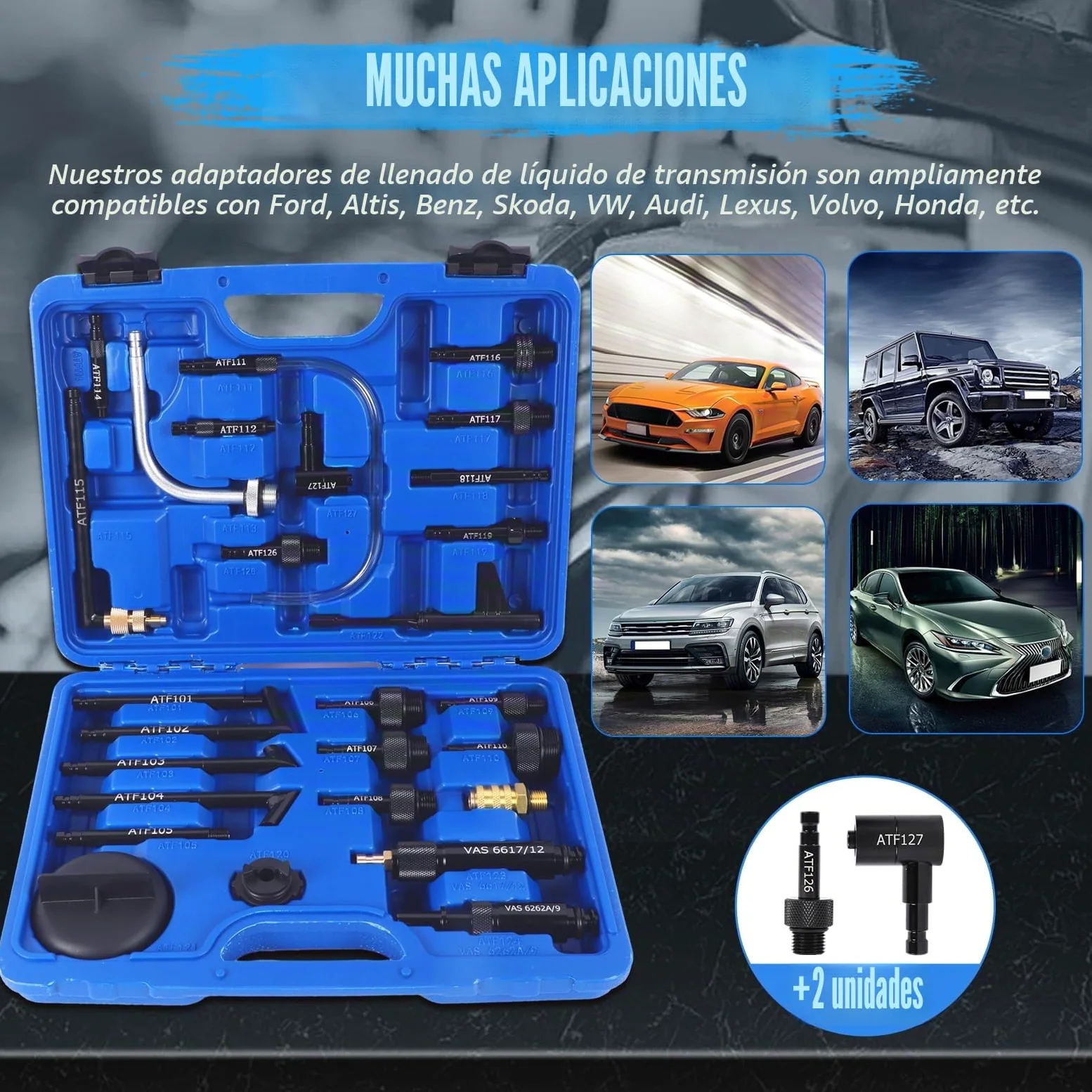 27 Piezas Adaptador ATF de Llenado de Líquido de Transmisión, PARAOUTIL Juego de Adaptadores ATF Automático/Manual Conector Recarga de Líquido Compatible con Mercedes-Benz,con VW, con Ford etc