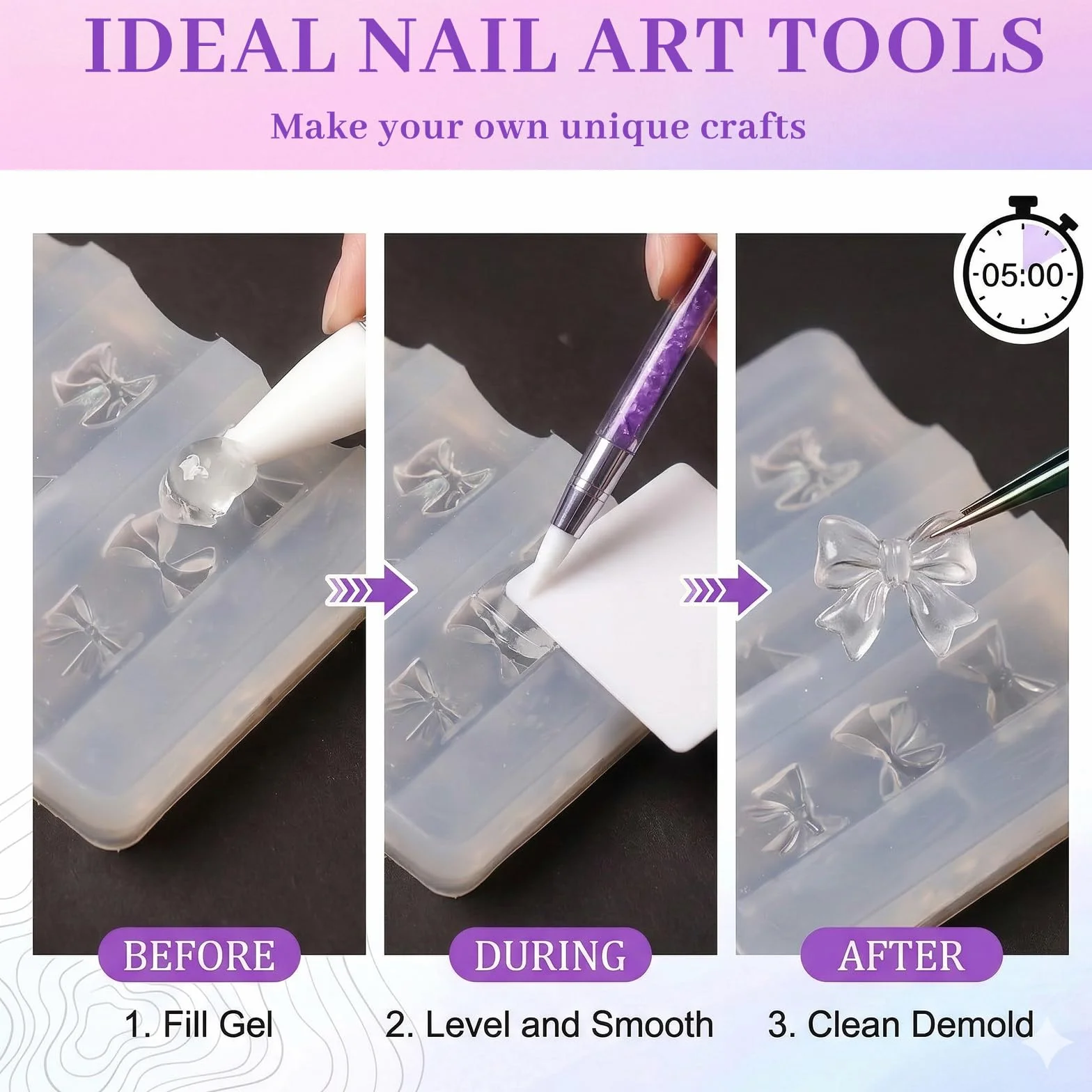 Moldes para Uñas 3D Gel Nail Art Set 4 Piezas Silicona Plantillas de Estampado