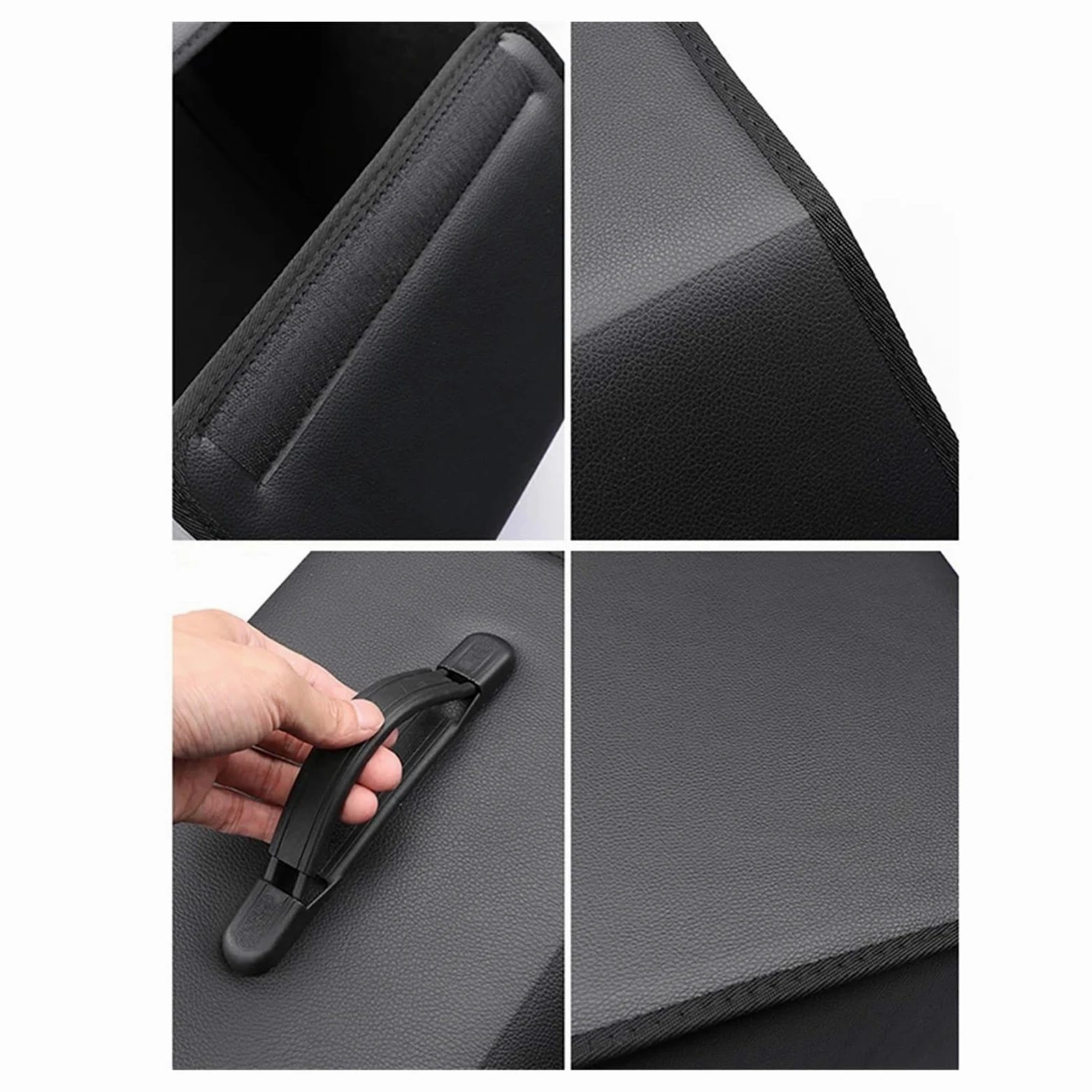 Organizador de Maletero de Coche de Cuero Premium con Asas - Caja de Almacenamiento Plegable Grande for SUV y sedanes - Organizador Multiusos for Accesorios y Herramientas de Coche (Negro)(40CM)
