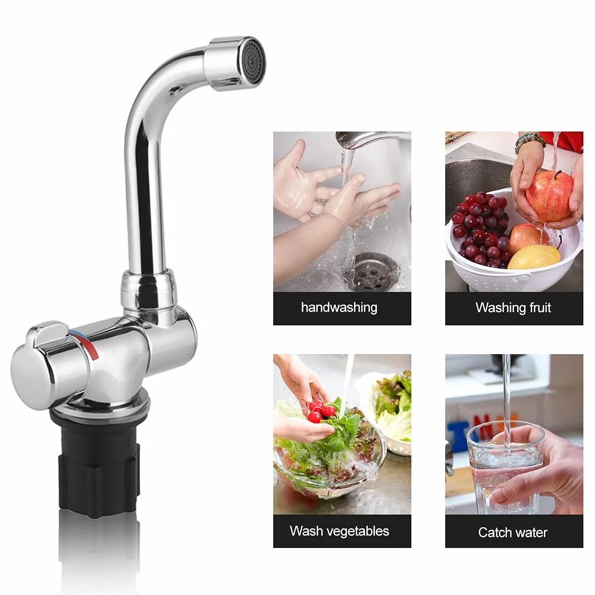Grifo de Agua, Grifo de Cocina de Rosca G1 / 2in, Herramienta de Lavabo de Salida De Agua Fría Caliente, Aleación de Zinc 360 Grifo de Rotación Ajustable para RV Caravan Cocina Baño Autocaravanas