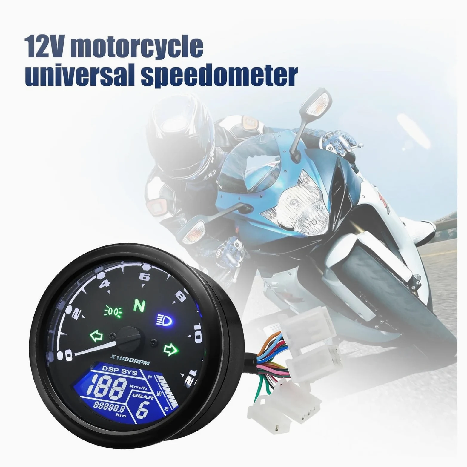 Velocímetro Universal para Motocicleta, Odómetro Digital, Indicador De Marcha, Contador De Horas De 12000 Km/h/mph, Tacómetro para Ho&nda Y Ya&maha. medidor