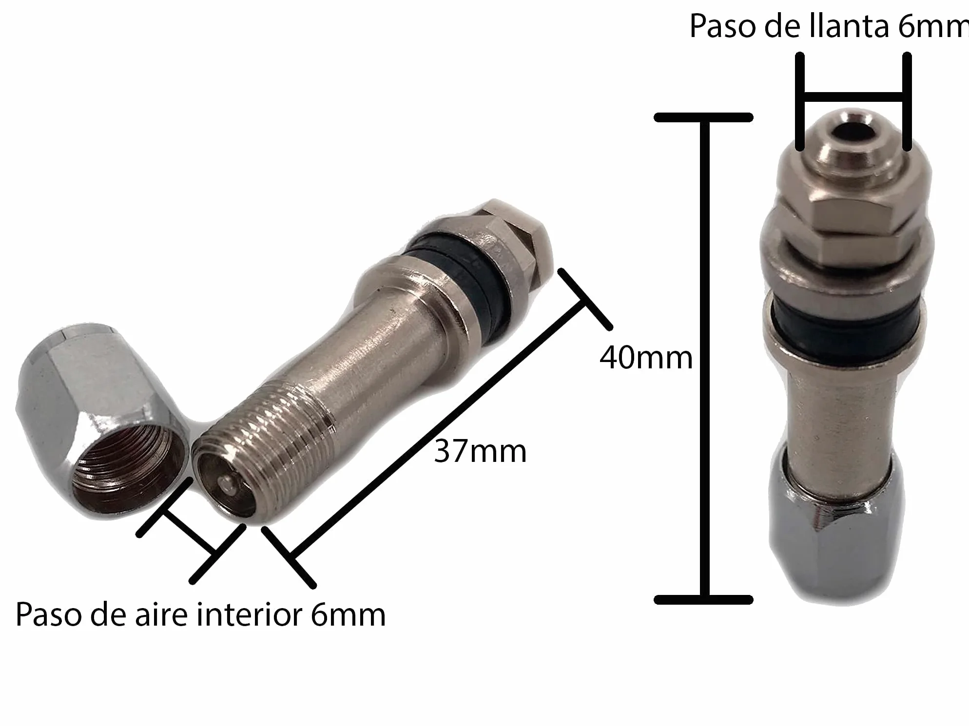 Juego de 4 Válvulas Metálicas Con Rosca de 37mm Para Llantas de Aleación - Diámetro de Orificio 6mm - Especial Para KOSEI
