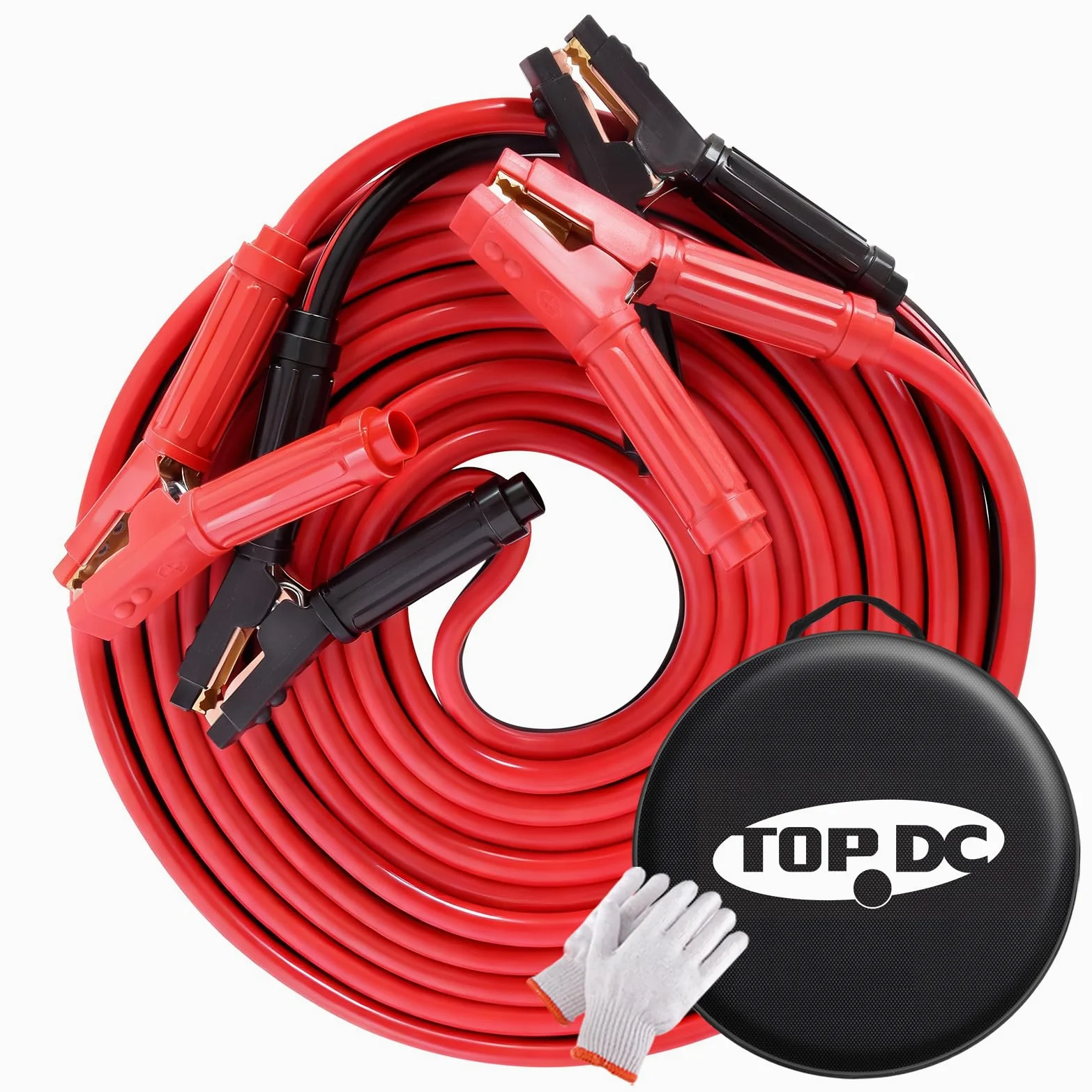 TOPDC Jumper Cables de alta resistencia calibre 0 de 30 pies y 1000 amperios para batería de coche, cables resistentes de calibre 2/0 para camiones diésel, con funda, guantes