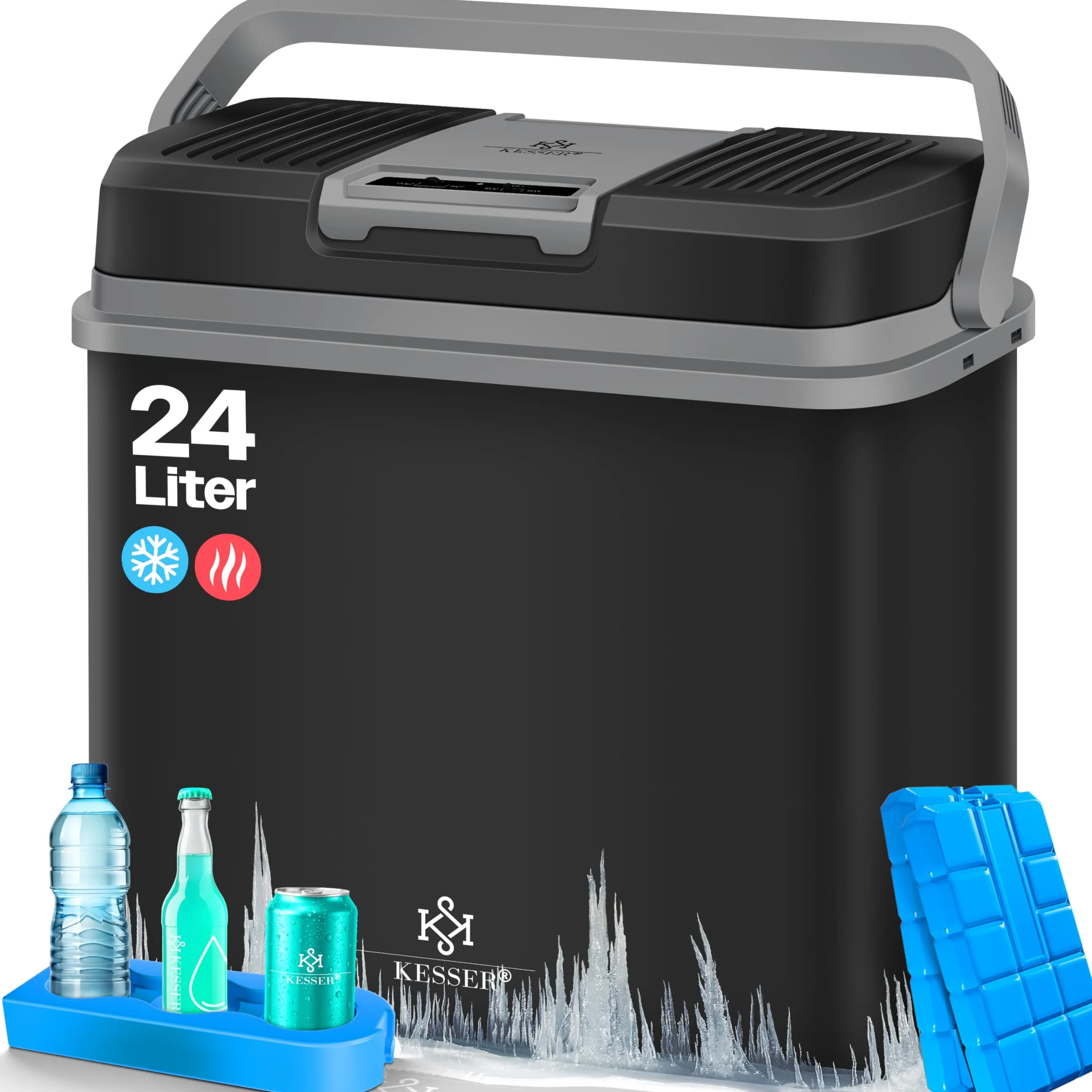 KESSER® Nevera eléctrica portátil 24 litros | ENFRÍA y CALIENTA | Enfriador Termoeléctrica 12V y 230V | Mini Nevera para Auto y Camping | EEK A+++ | Incluye 2 acumuladores de frío