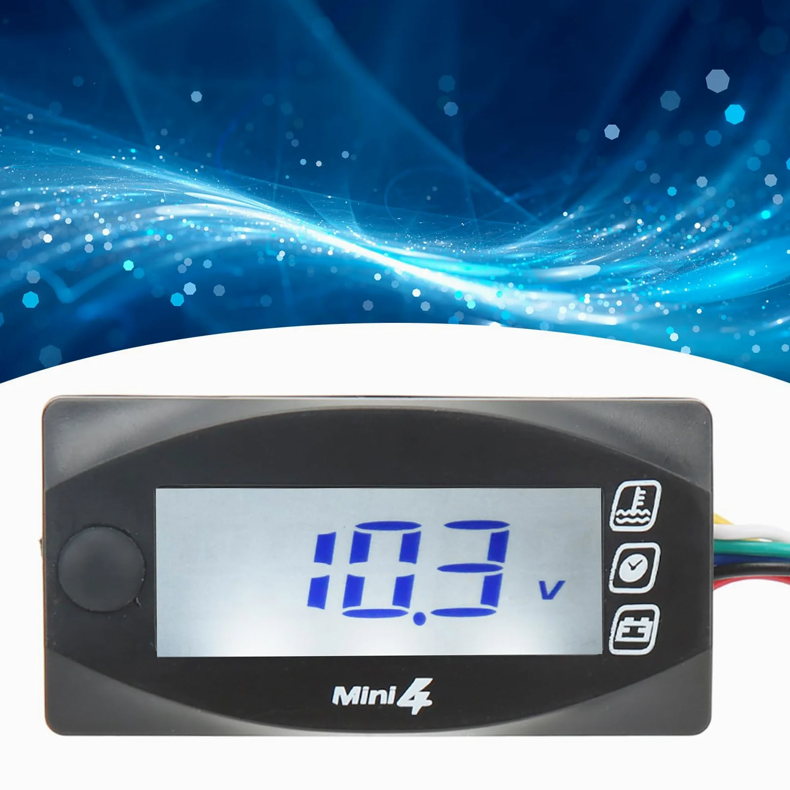 Termómetro Xtevu, medidor de tiempo de voltaje LCD de motocicleta, Medidor de temperatura del motor 4 en 1 pantalla, pantalla de termómetro digital universal DC12V (18MM)