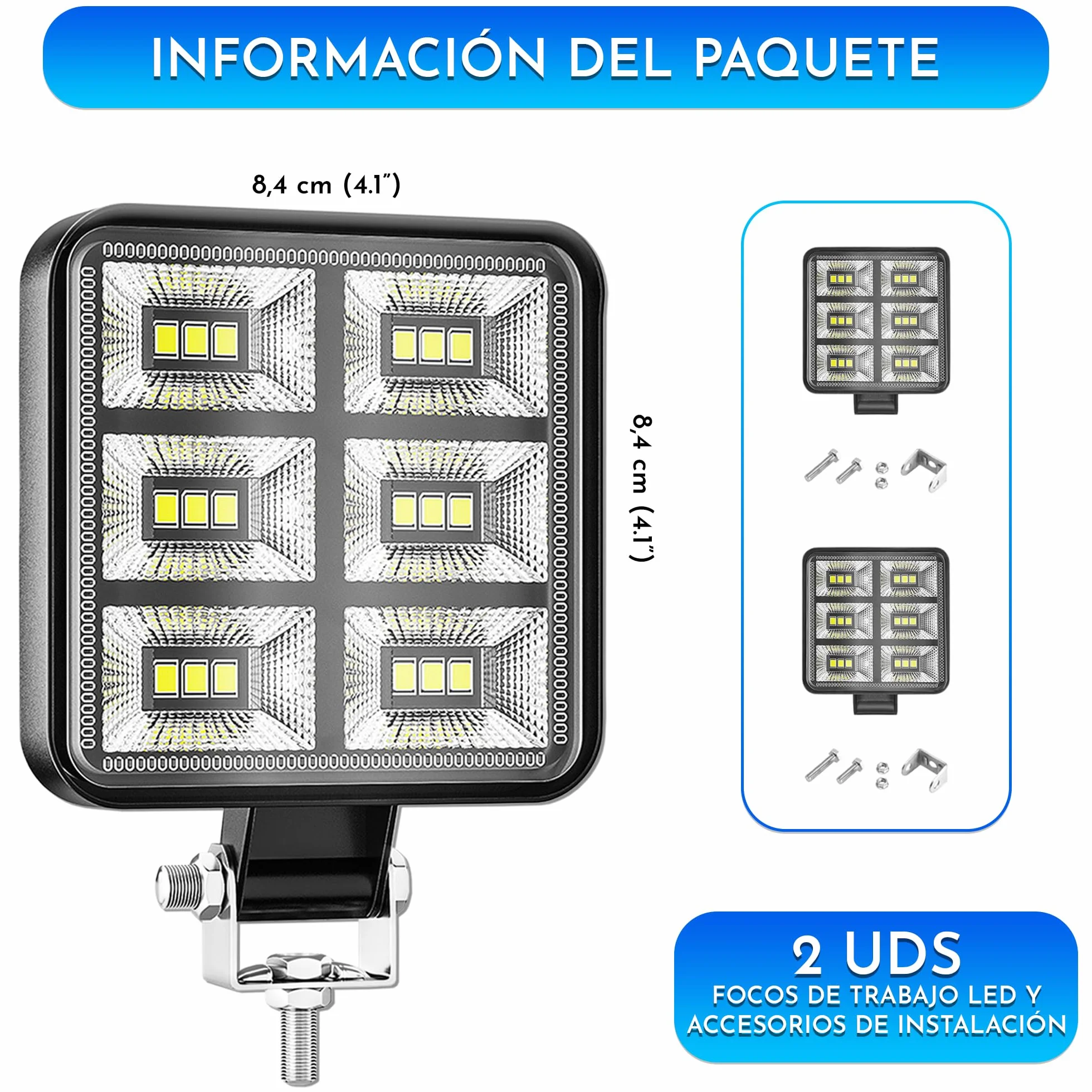 Foco led 12v 2 uds Aluminio abs 18 Leds 6500K 8.4 cm 3.34" IP65 Maxima luminosidad Faros Tractor 4x4 Largo Alcance