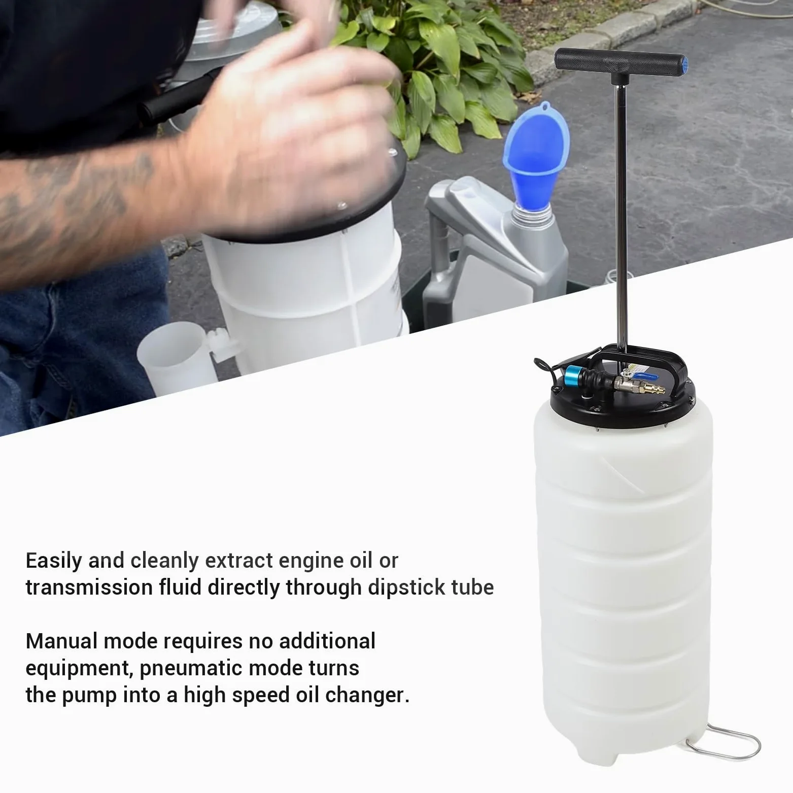 RiToEasysports Bomba Extractora de Aceite 15L Bomba de de Aceite Manual y Neumática ABS con 2 Tubos Largos 40 a 170 PSI para Autos Motocicletas Barcos Cortacéspedes Extracción de Líquidos