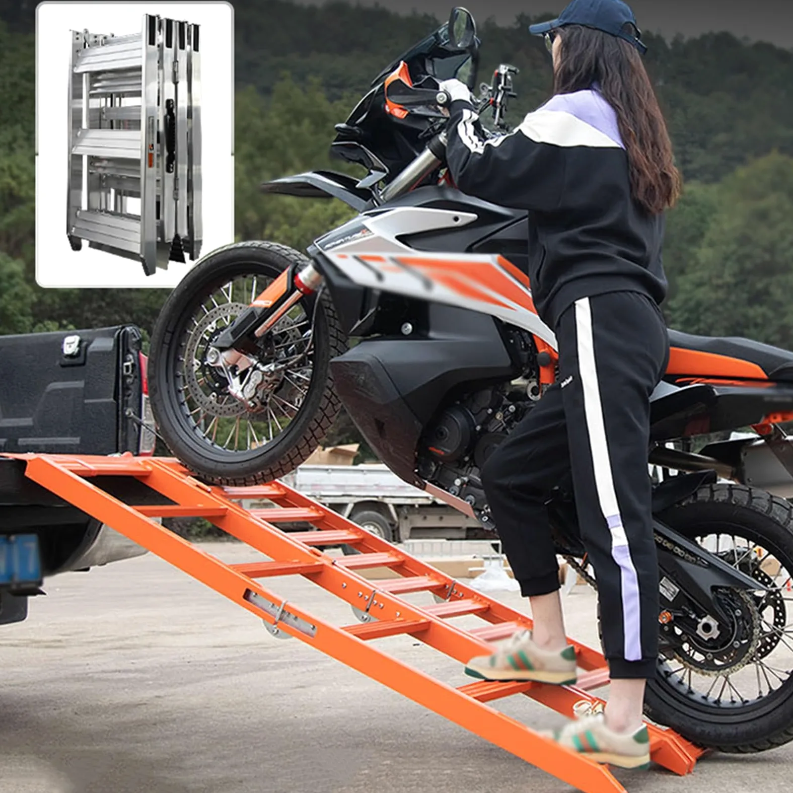 Motocicleta Rampa 749LBS Peso Capacidad, Camión Cargando Rampas Para Bicicletas Cuatriciclo Todoterreno Scooters Cortacésped(2pcs)