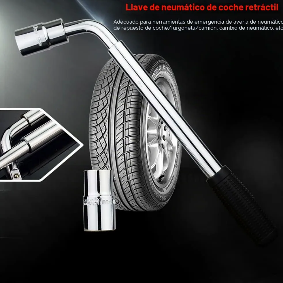 Llave de Reparación de Neumáticos de Coche, Llave de Tuercas Telescópica 17/19mm 21/23mm Antideslizante