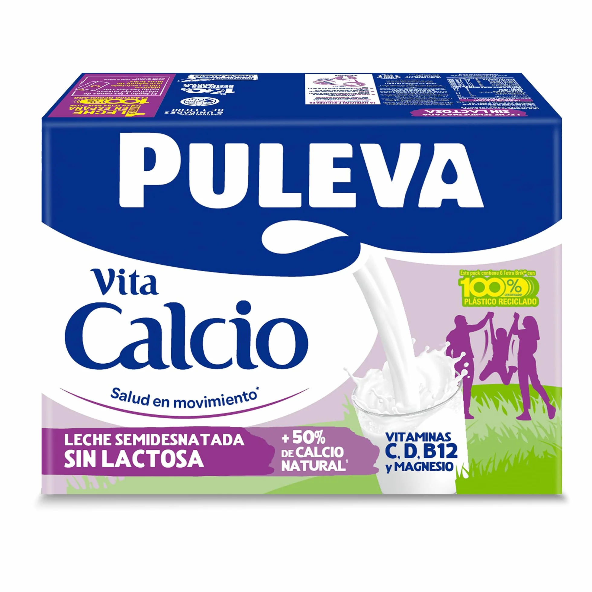 Puleva Vita Calcio Leche Semidesnatada Enriquecida con Calcio Sin Lactosa Pack 6 x 1L