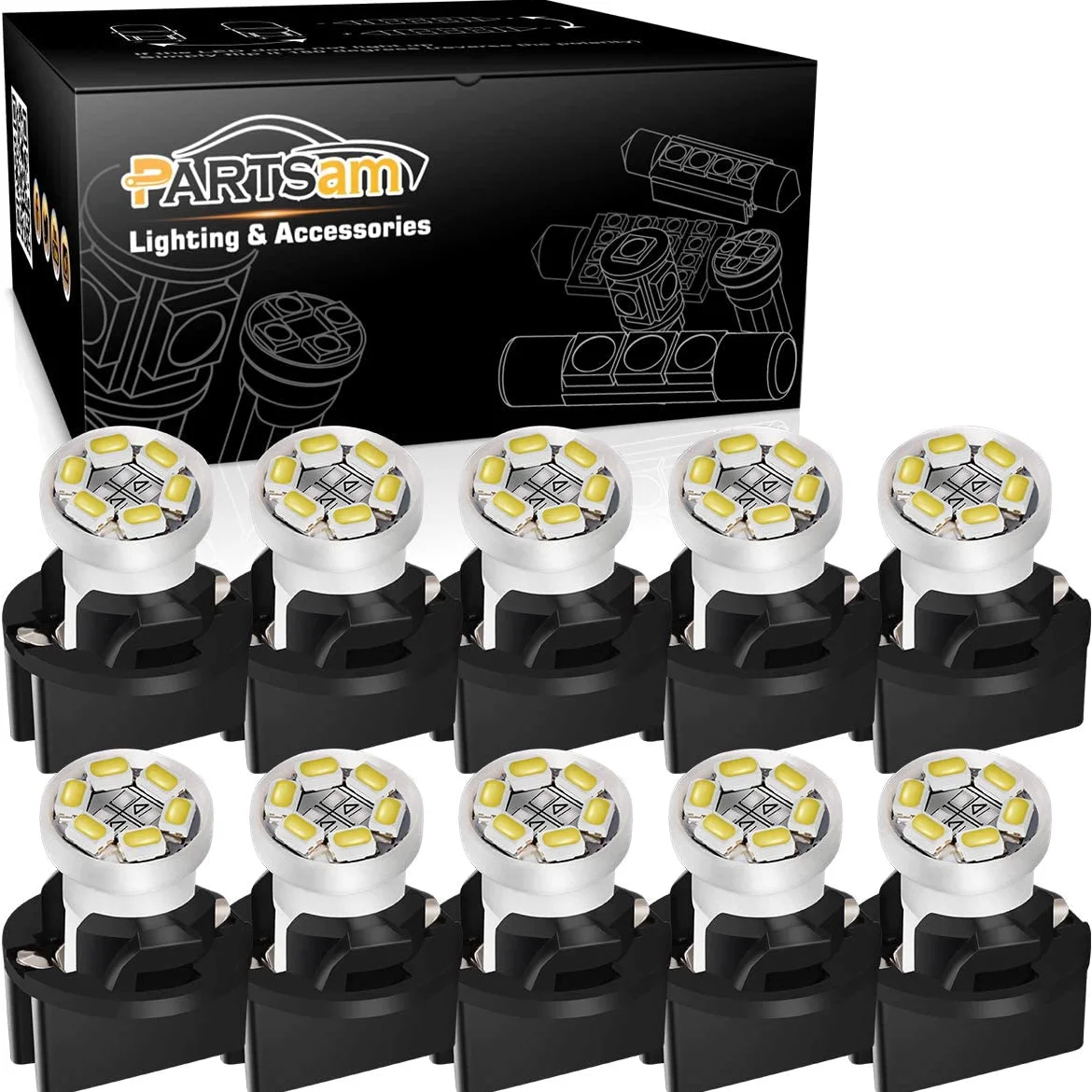 Partsam Paquete de 10 bombillas LED blancas PC168 para iluminación de instrumentos, bloqueo giratorio