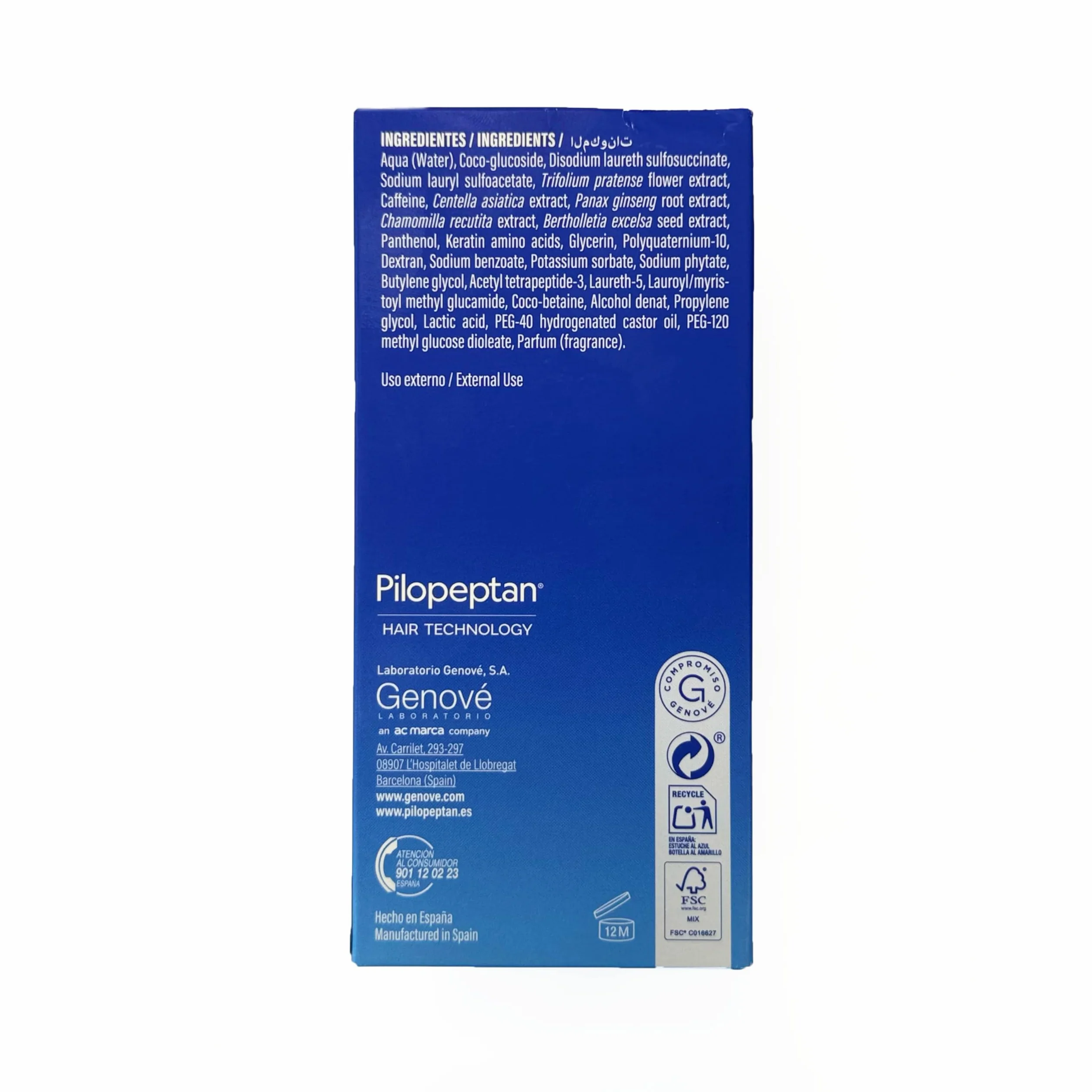 Pilopeptan Man Champú Anticaída Hombre 250ml Fortalece Reduce Caída Ginseng Trébol Rojo Queratina Pantenol Sin Sulfatos