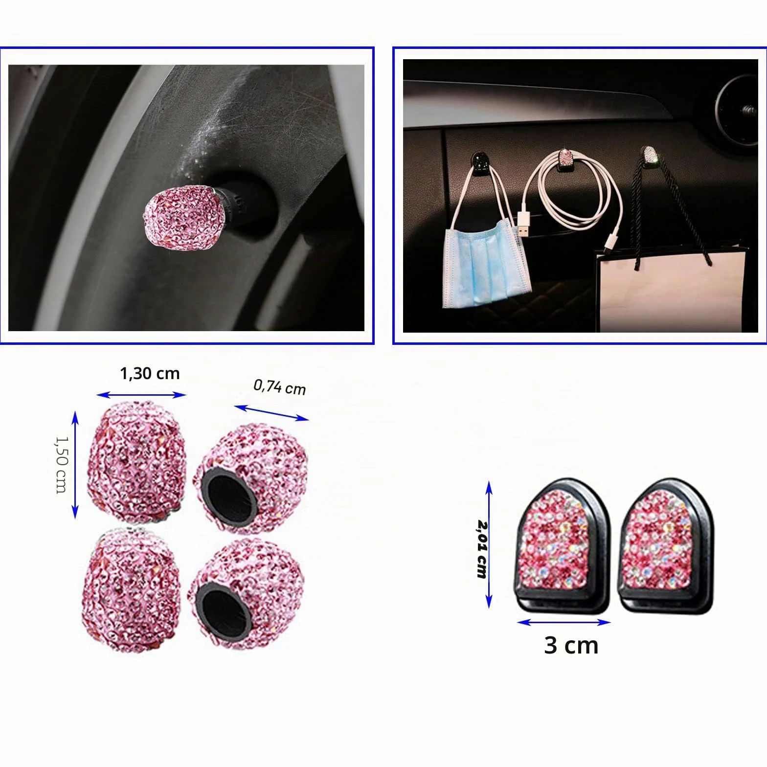 20 piezas Bling Auto Accesorios Interior Mujeres Brillantes Accesorios Bling Car Accessories Soporte para gafas para mujeres, soporte para teléfono móvil, anillo de encendido