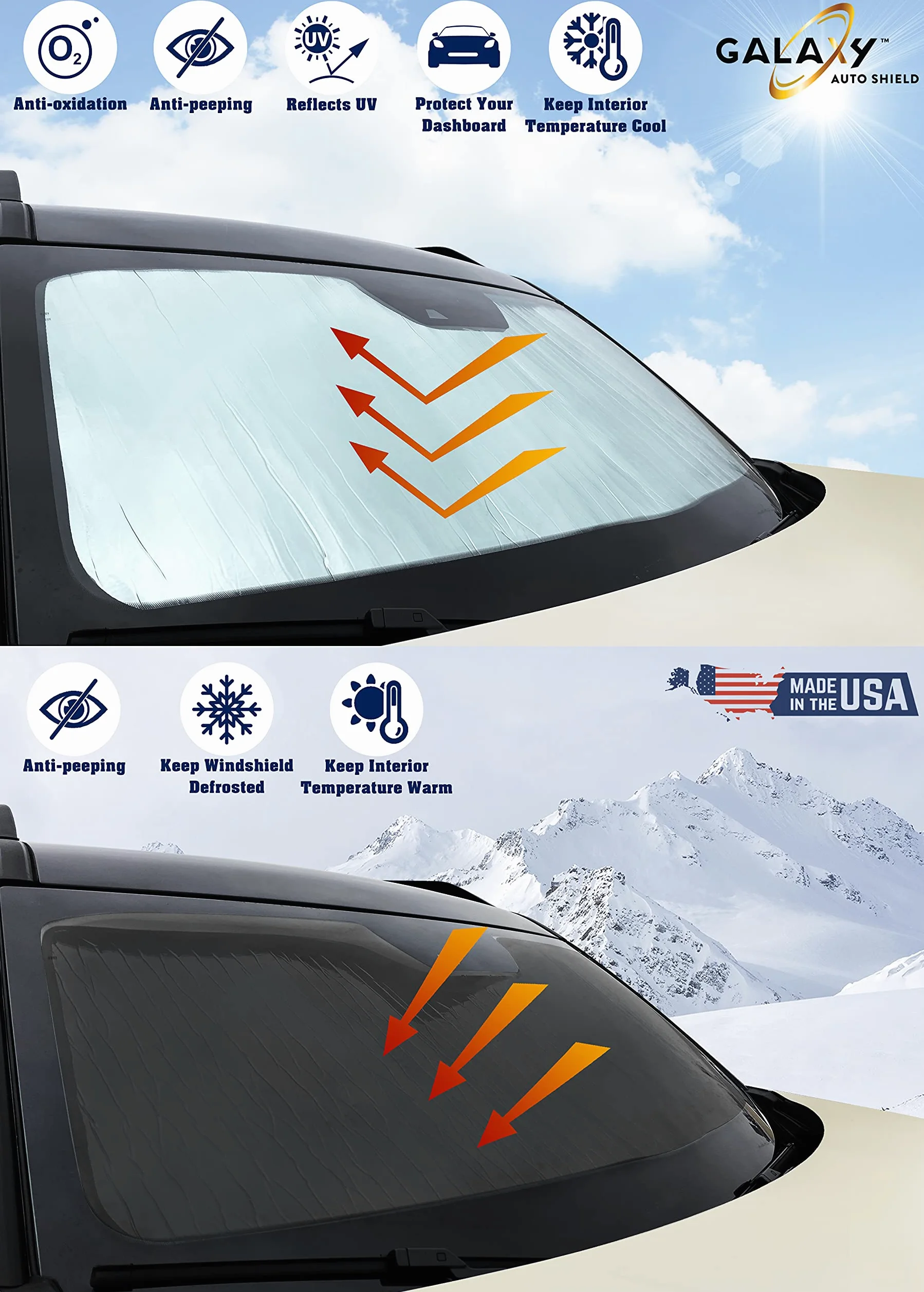 GalaxyAutoShield - Parasol para parabrisas de ajuste personalizado para Jeep Grand Cherokee L SUV 2021 2022 (no compatible con Grand Cherokee), accesorios de privacidad, protección contra rayos UV,