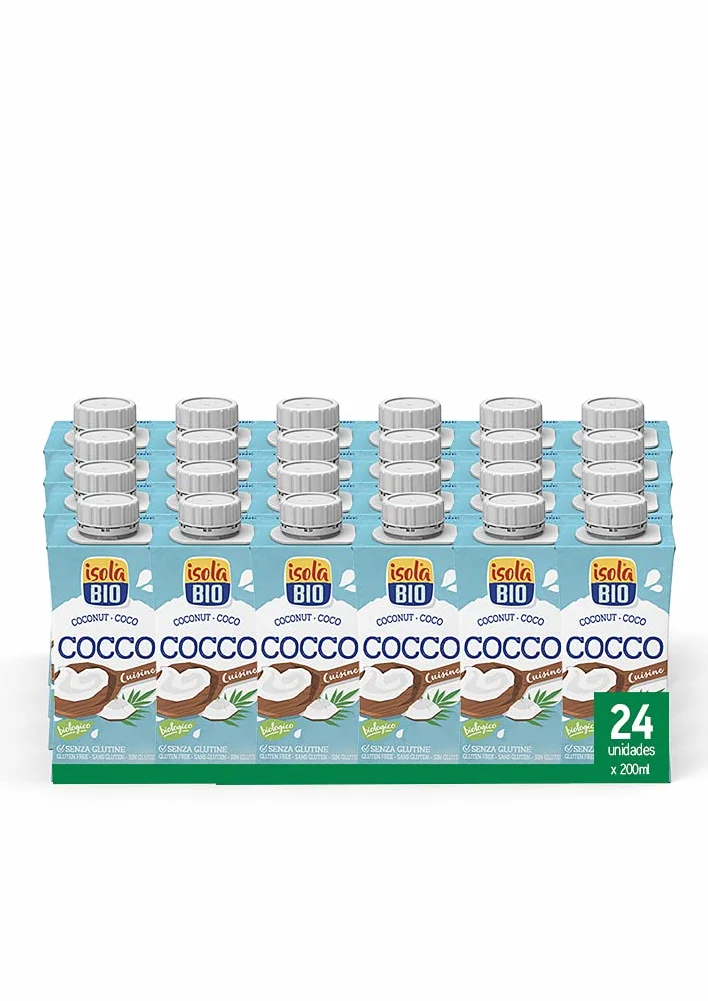 ISOLA BIO Crema Ecológica de Coco para Cocinar 200 ml Pack 24 Unidades Sin Azúcar Añadido Sin Gluten Vegano