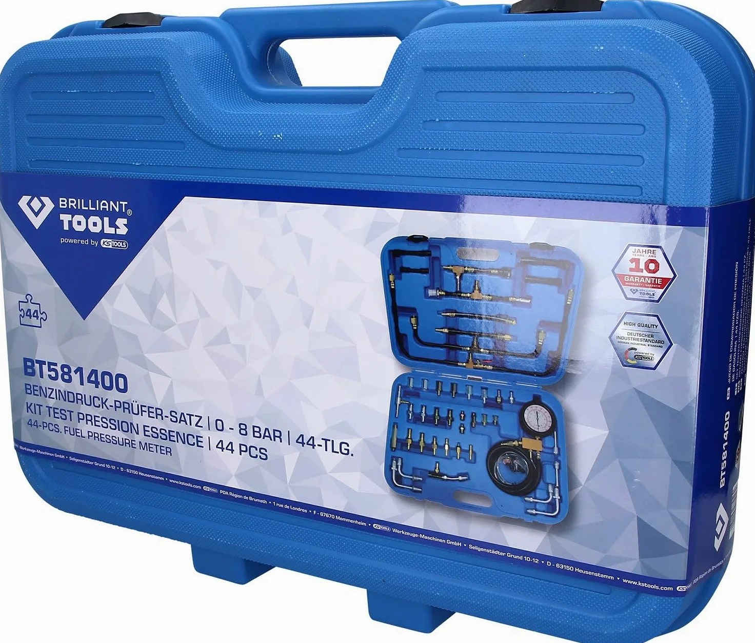 BRILLIANT TOOLS BT581400 Juego de comprobador de presión de gasolina, 44 pzs [Powered by KS TOOLS]