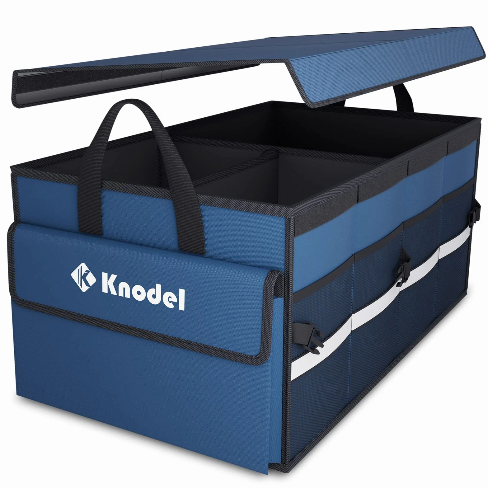 K KNODEL Organizador de Maletero de Coche, Funda Plegable, Organizador de Almacenamiento Plegable Resistente para Maletero de Coche, Organizador de Maletero con Tapa (Mediano, Azul)