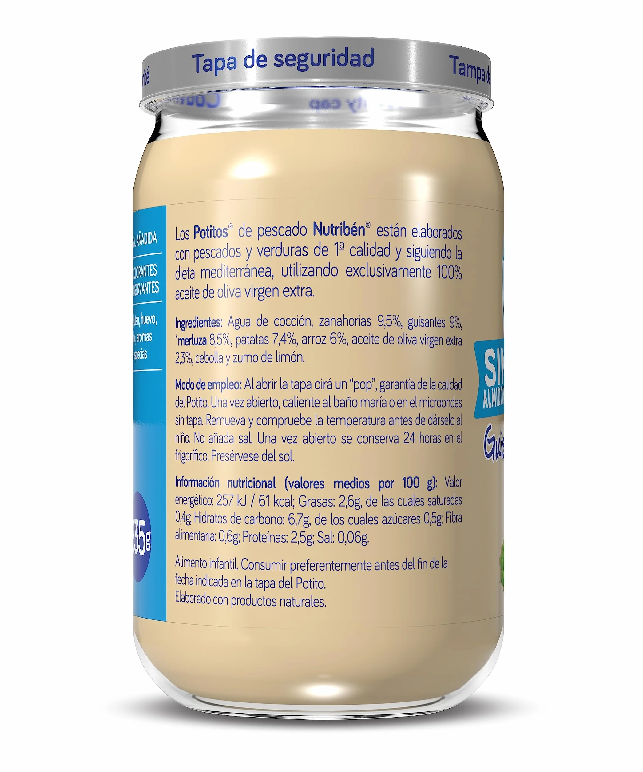 Nutribén Potitos de Guisantes y Zanahorias con Merluza Pack 6 x 235 g Desde 6 Meses